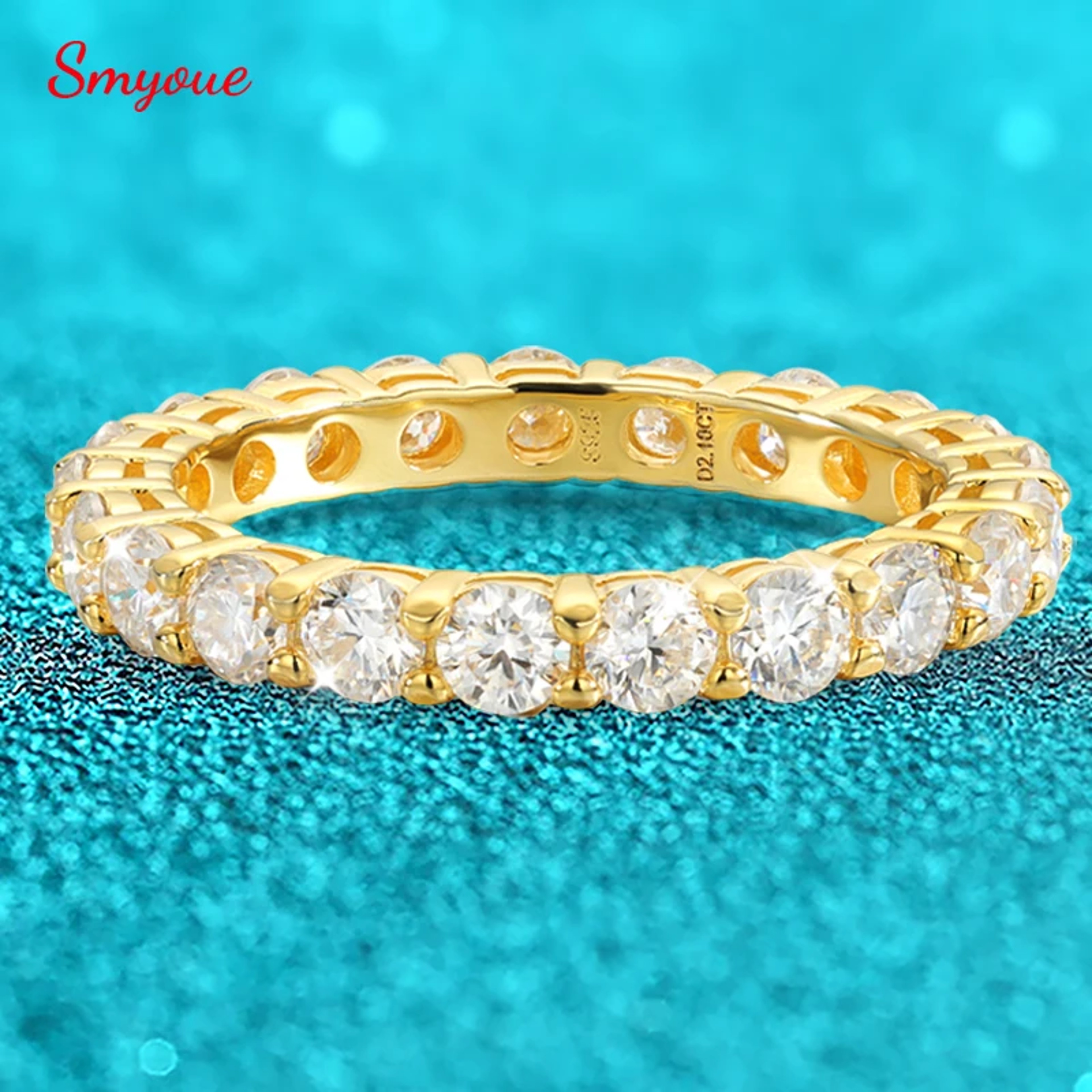 Moissanite Eternity Ring 18K Gold Plated 925 Sterling Silver Wedding Band 1