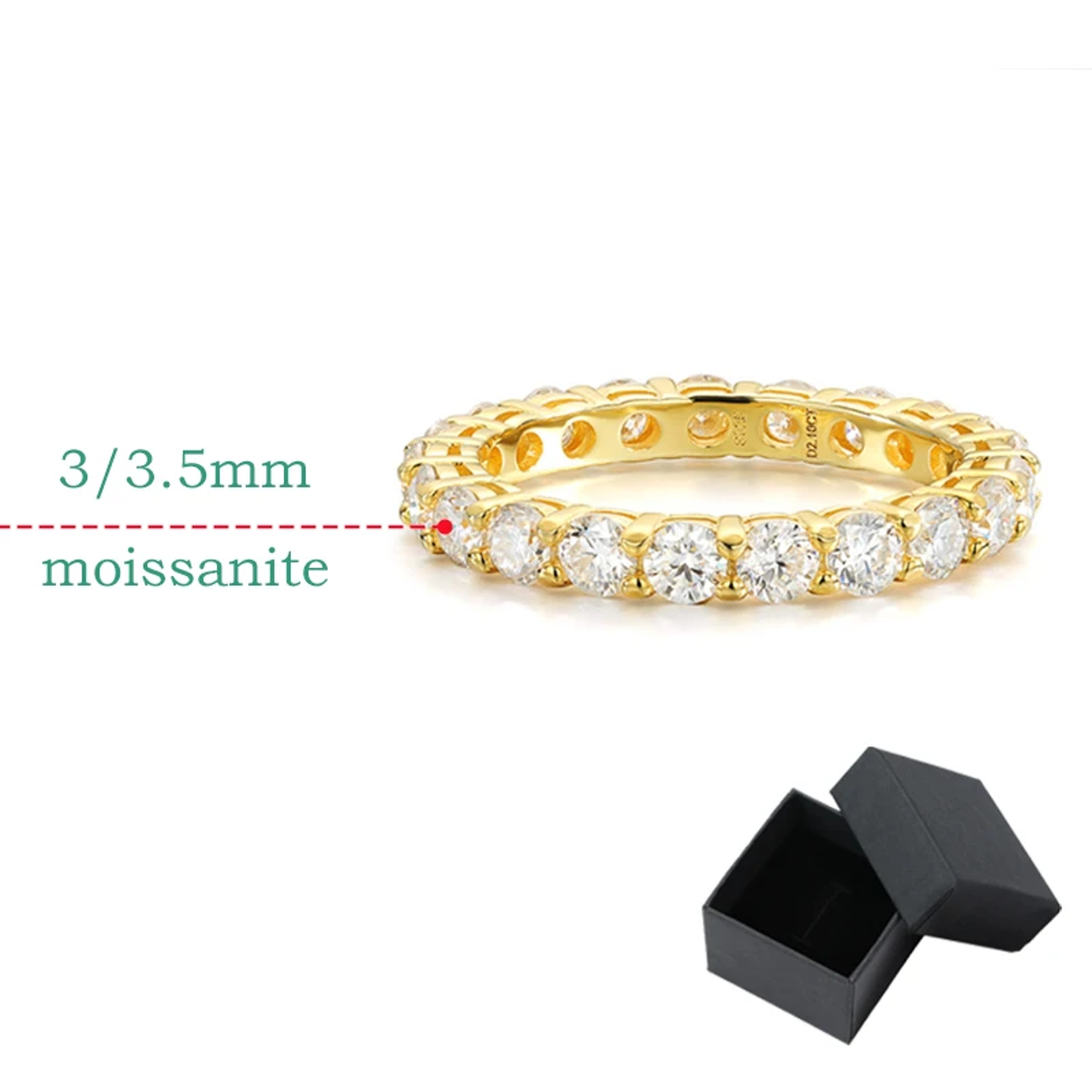 Moissanite Eternity Ring 18K Gold Plated 925 Sterling Silver Wedding Band 5