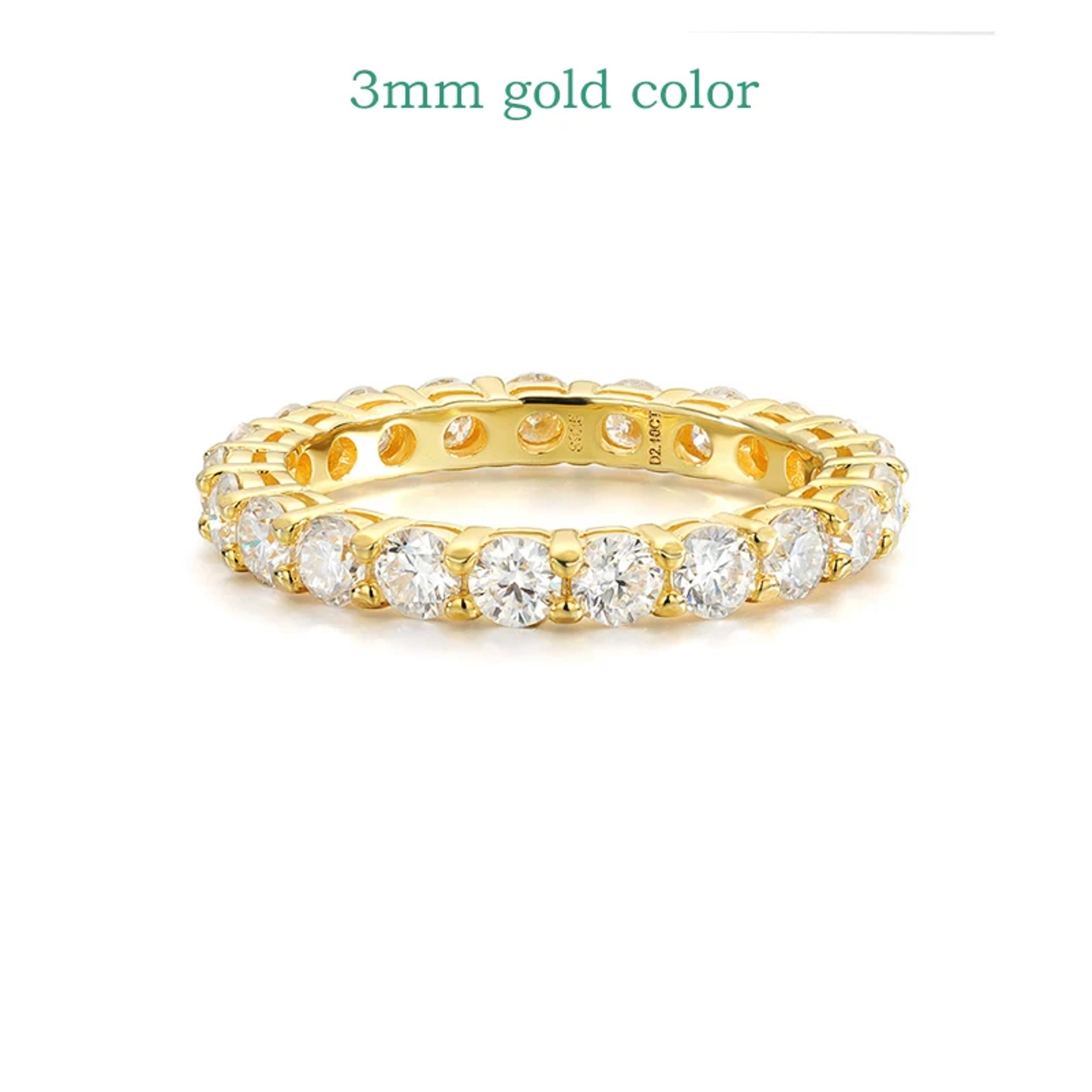 Moissanite Eternity Ring 18K Gold Plated 925 Sterling Silver Wedding Band 6