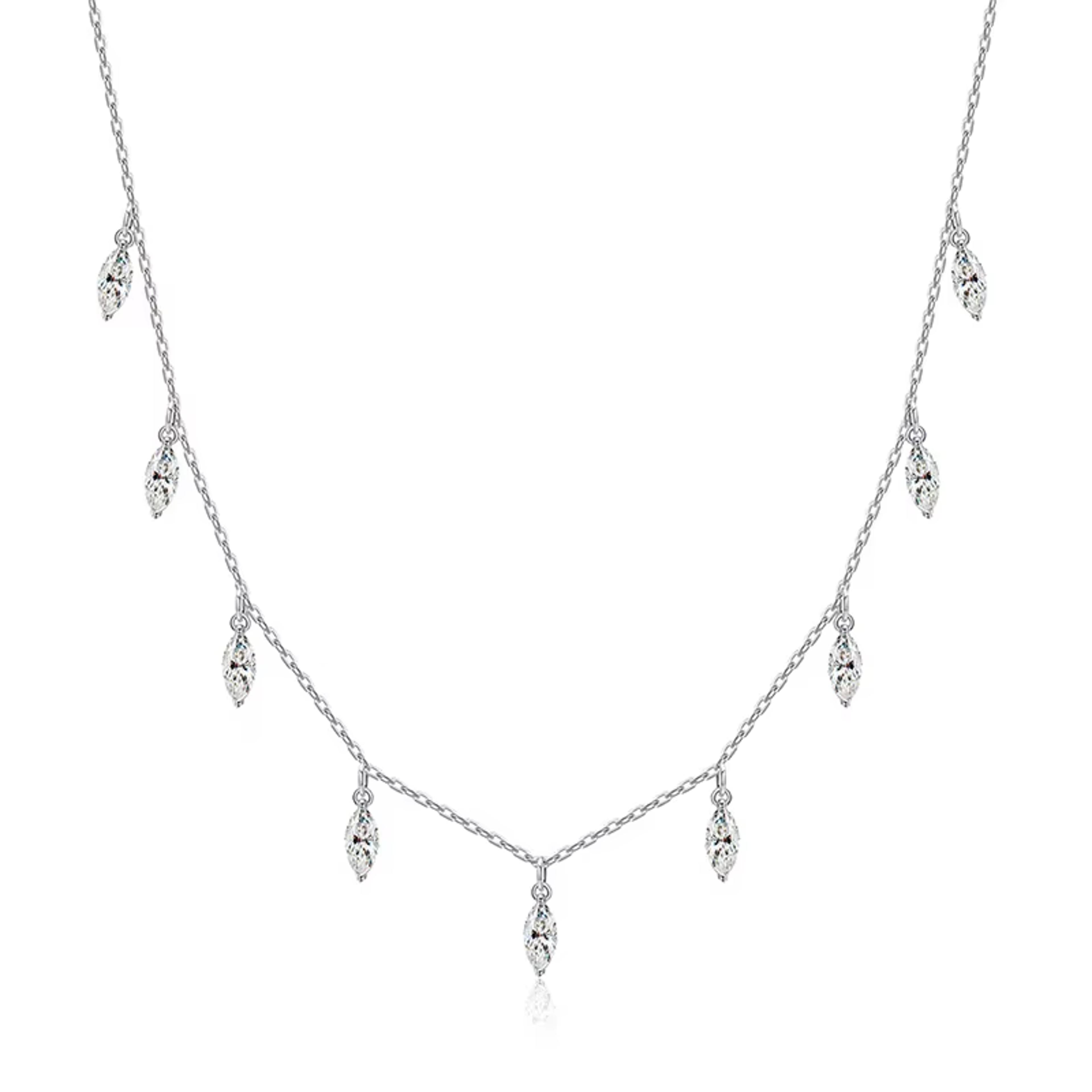 Marquise Moissanite Necklace 925 Sterling Silver Nine Stone Pendant For Women 7