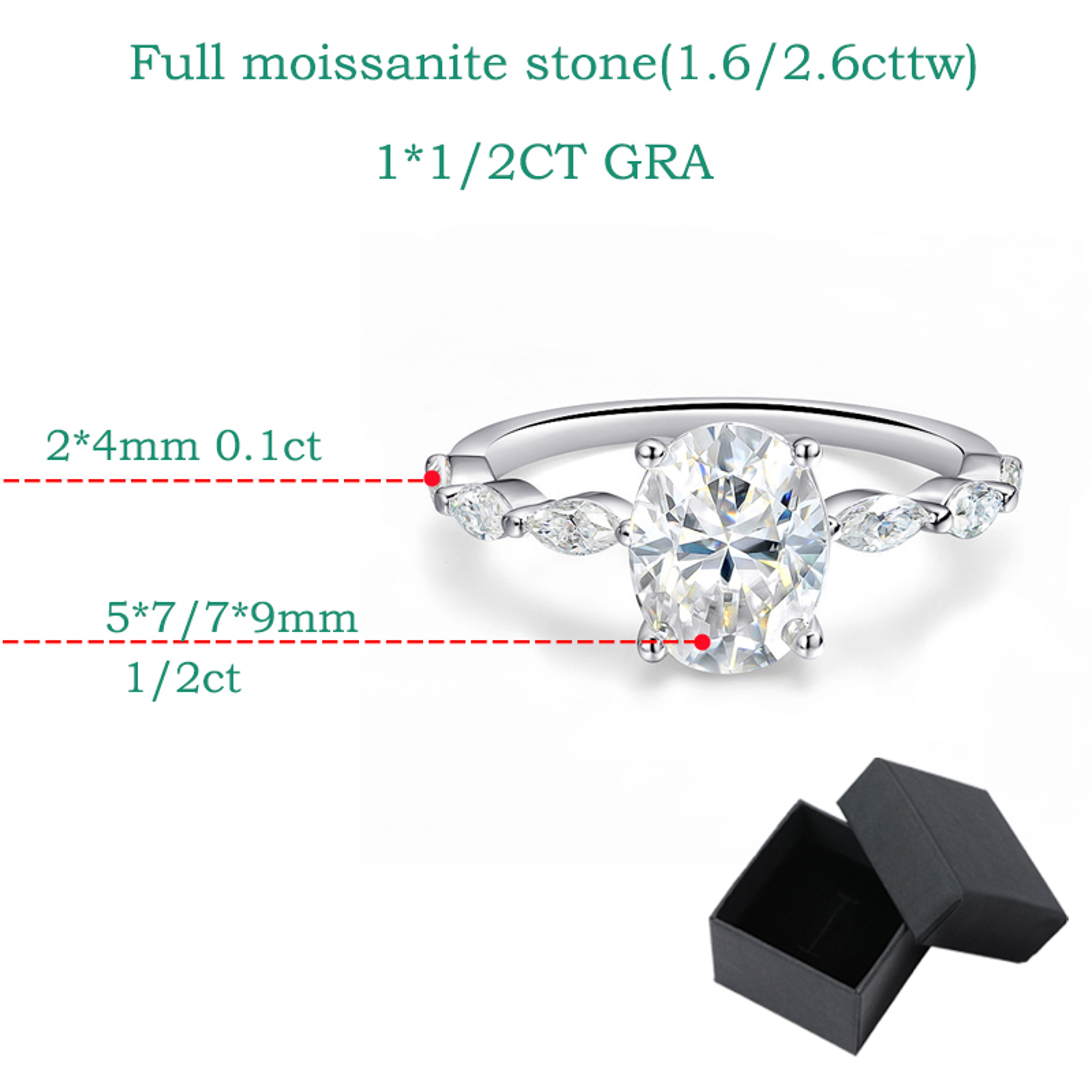 Oval Cut Moissanite Engagement Ring 1CT 2CT S925 Sterling Silver Bridal Ring 5