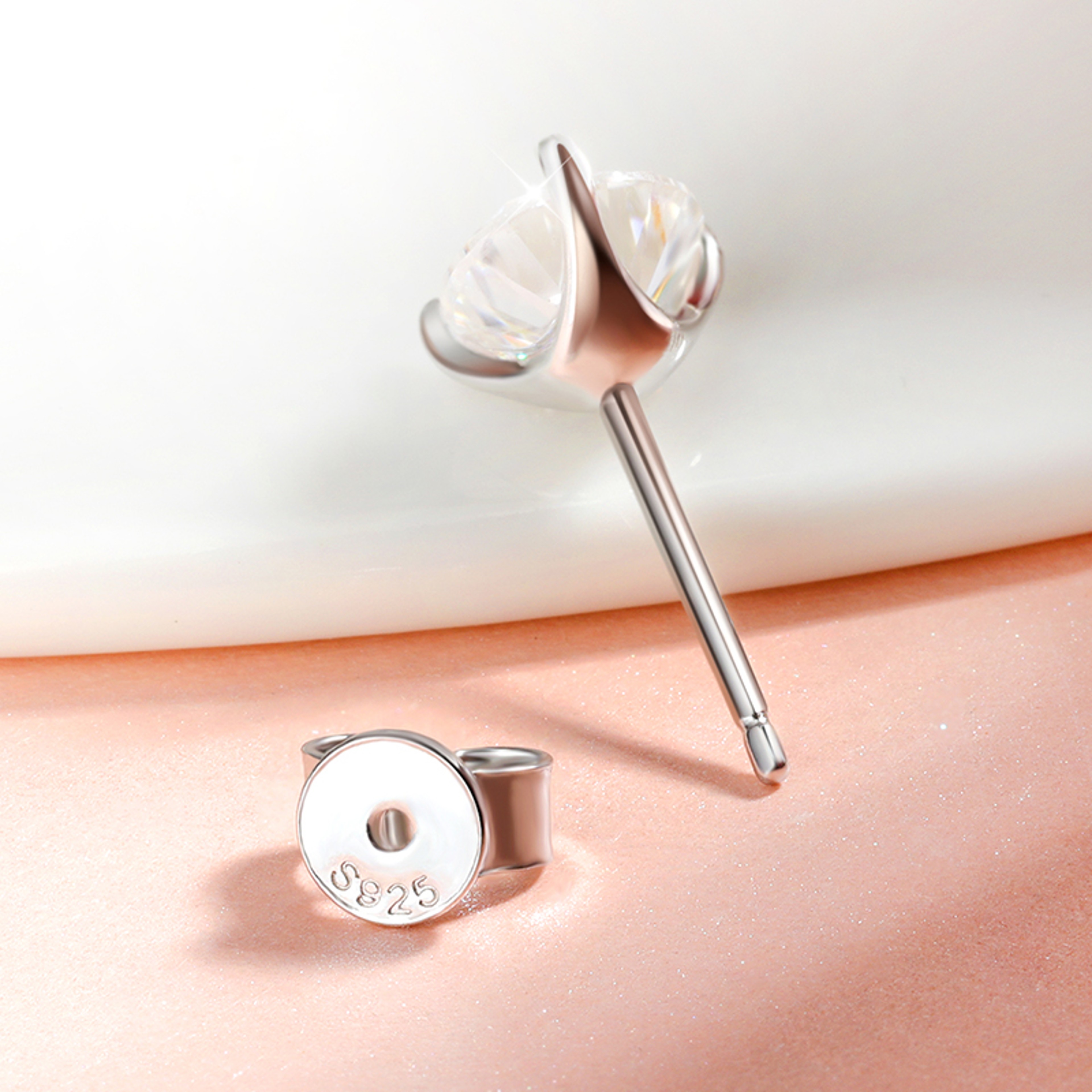Radiant 3 Claw Moissanite Stud Earrings In 925 Sterling Silver 3