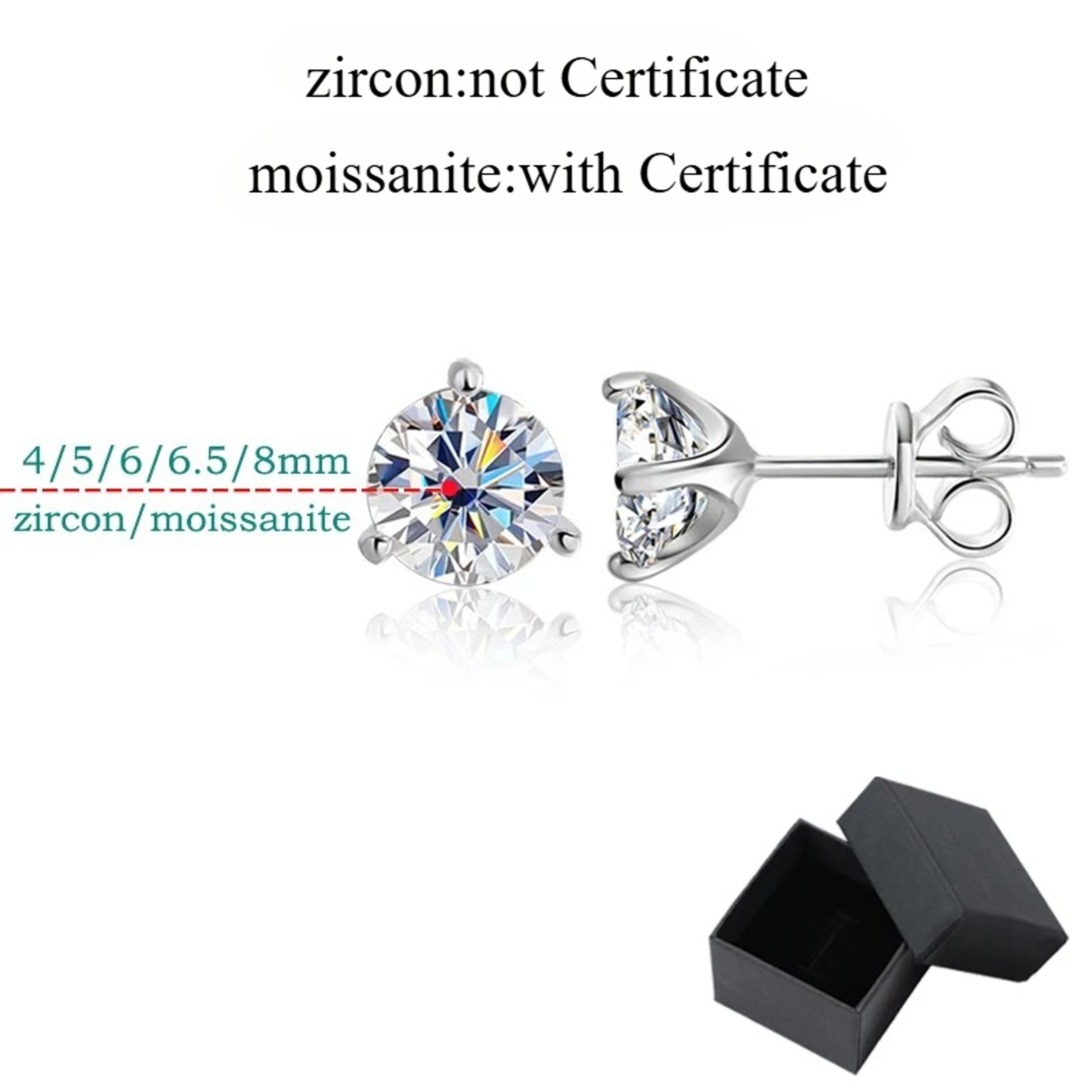 Radiant 3 Claw Moissanite Stud Earrings In 925 Sterling Silver 6