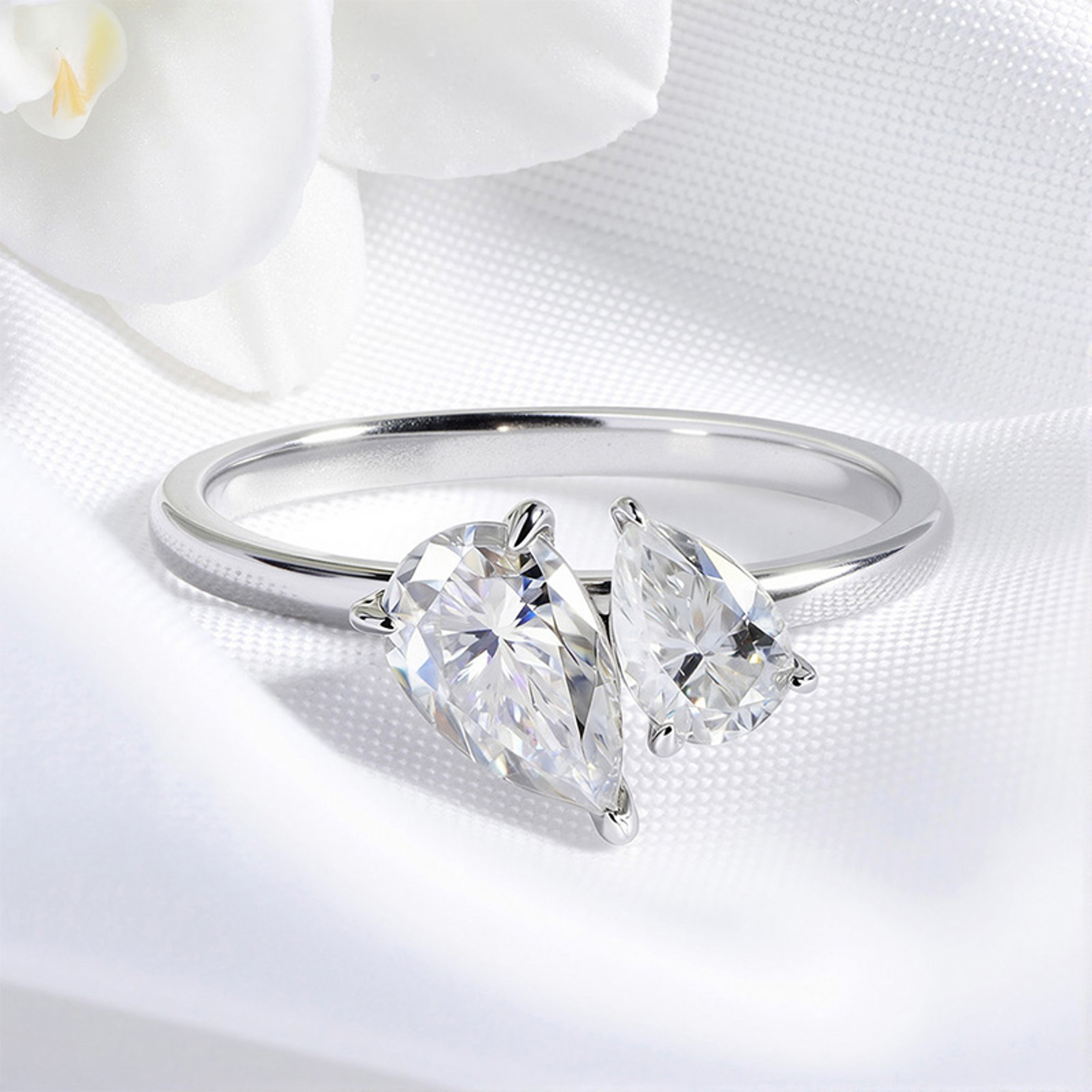 Double Pear Cut Moissanite Ring 925 Sterling Silver Toi Et Moi Engagement Ring 3