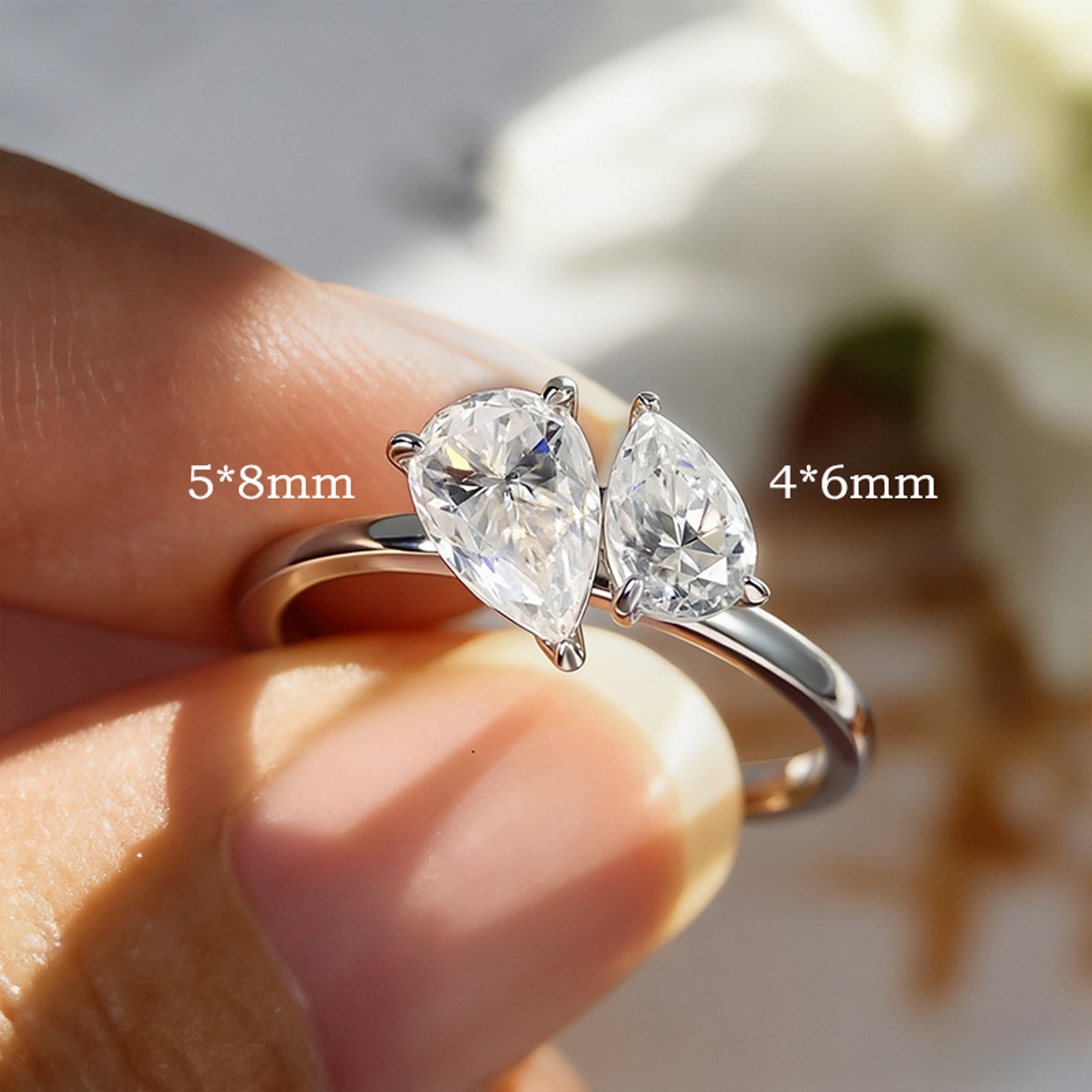 Double Pear Cut Moissanite Ring 925 Sterling Silver Toi Et Moi Engagement Ring 5
