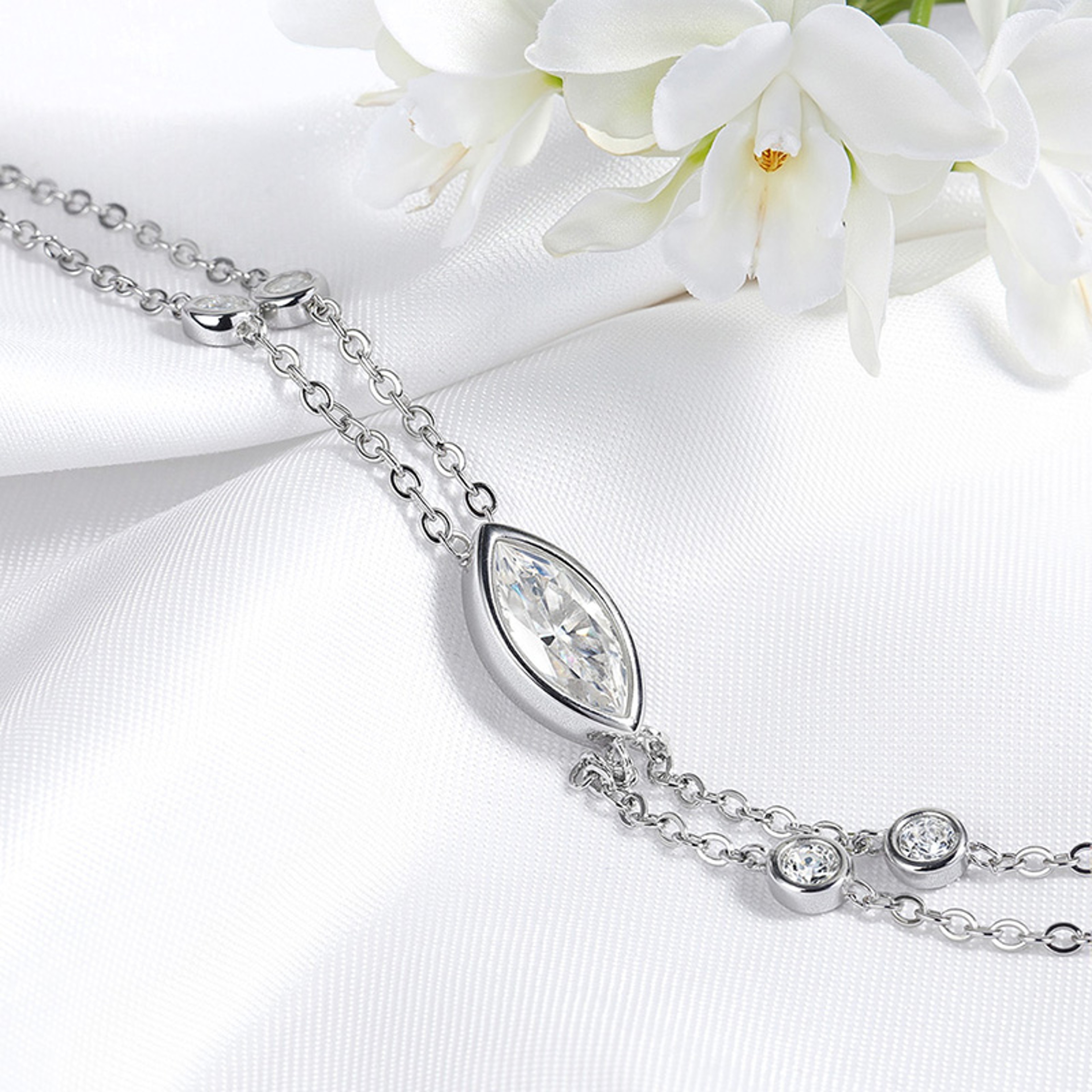 Marquise Bubble Moissanite Bracelet Adjustable S925 Sterling Silver Jewelry 4