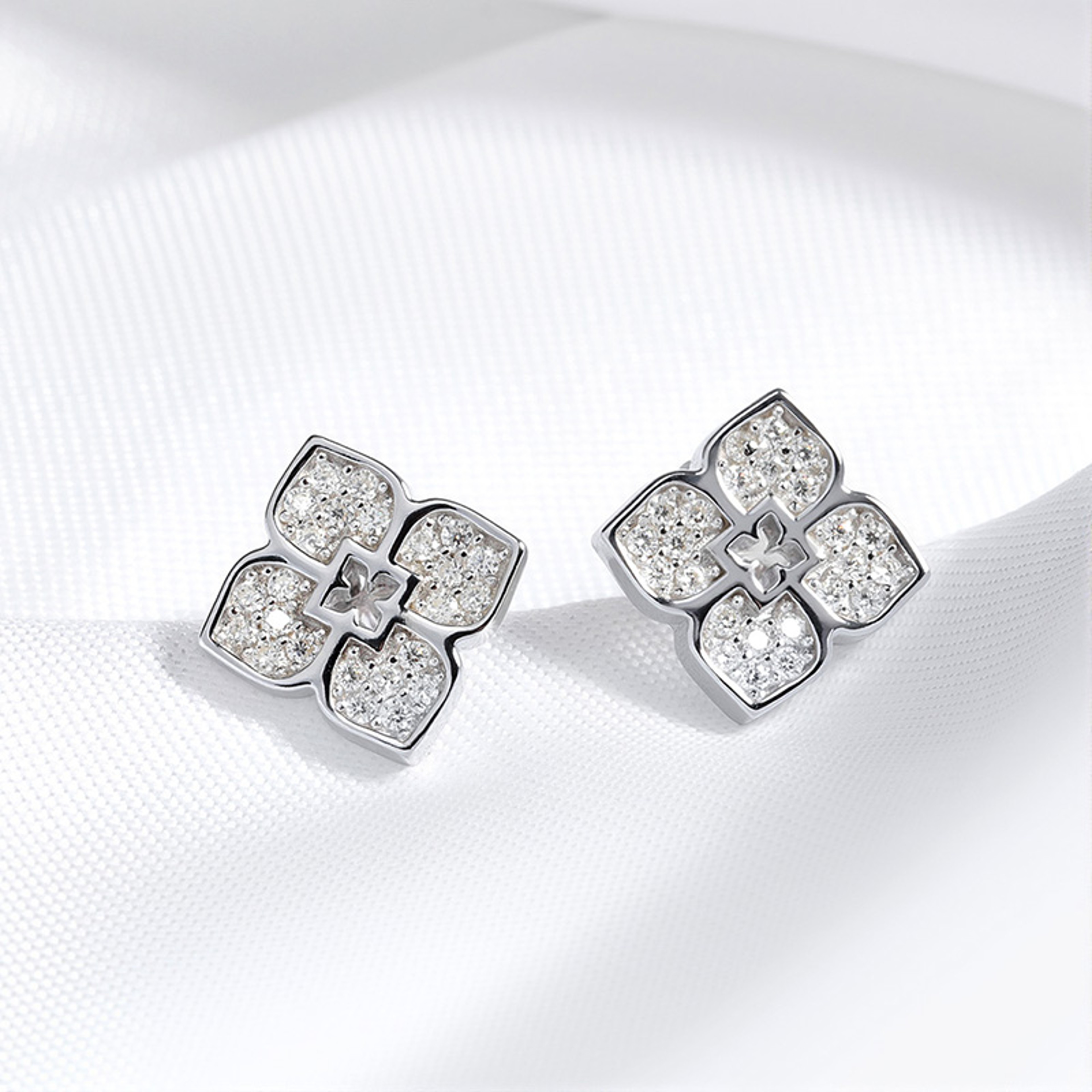 Radiant Bloom Moissanite Flower Stud Earrings In 925 Sterling Silver 3