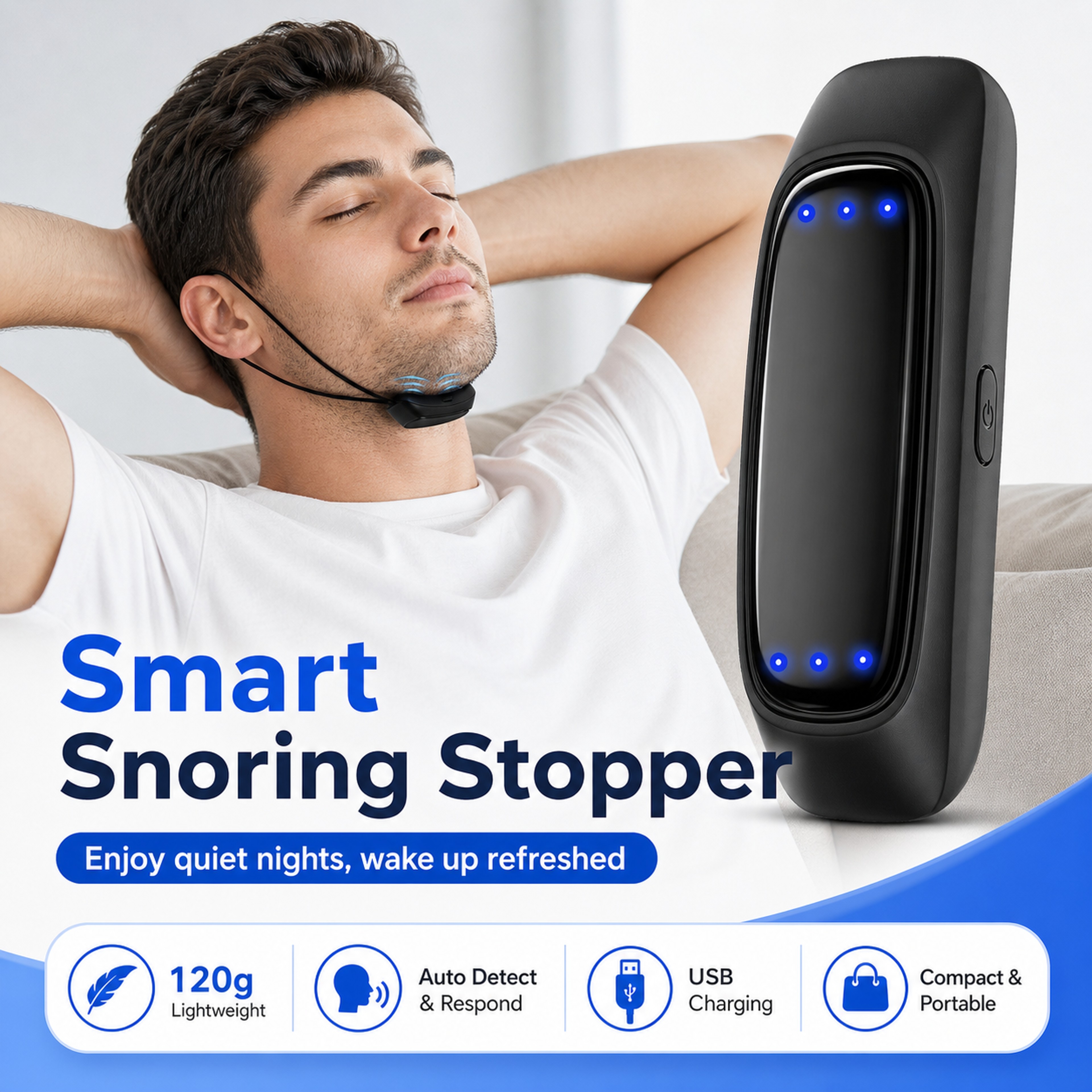Smart EMS Anti Snoring Device USB Rechargeable Snore Relief Sleep Aid 1
