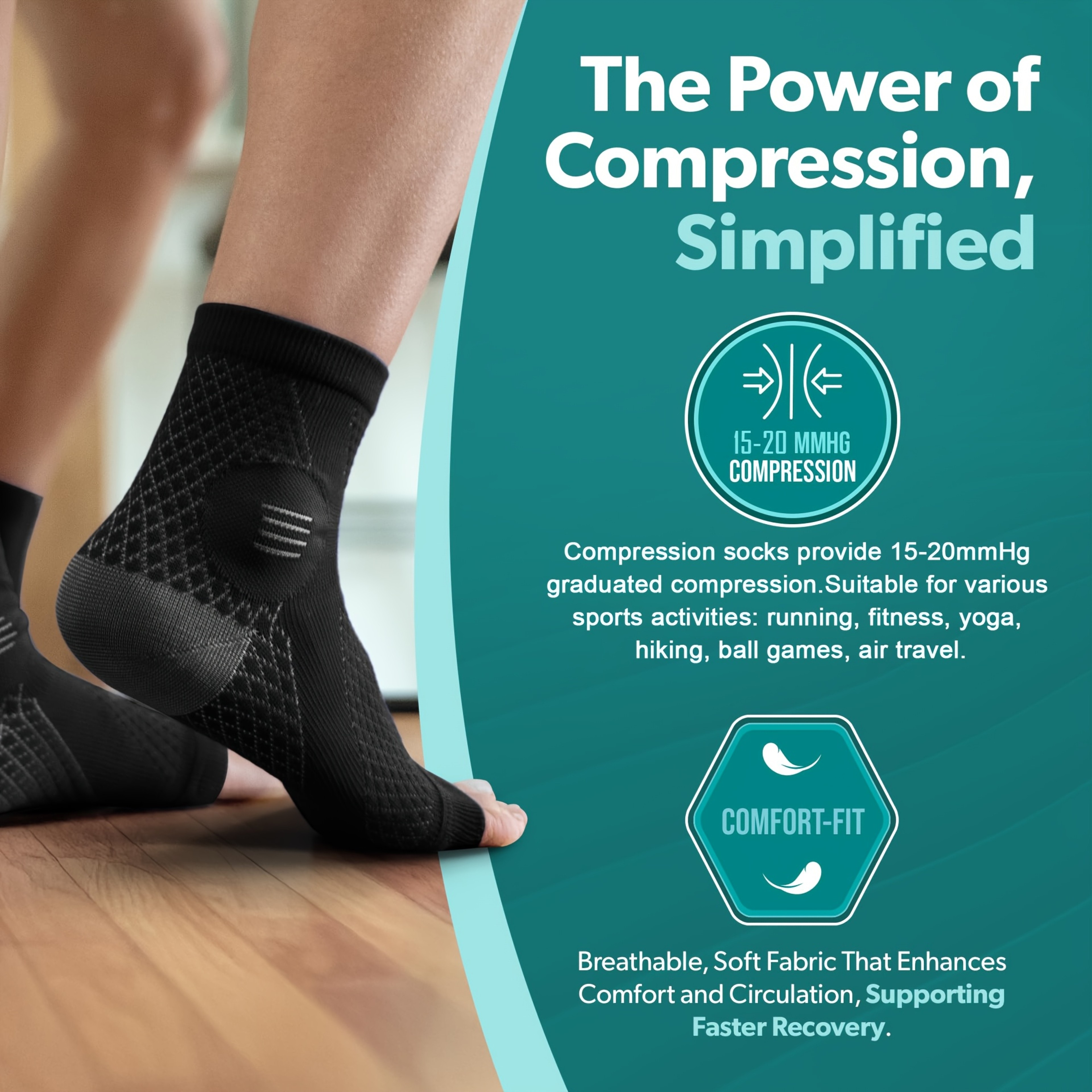 Ankle Compression Socks with Arch Support Open Toe Foot Sleeves – view 3