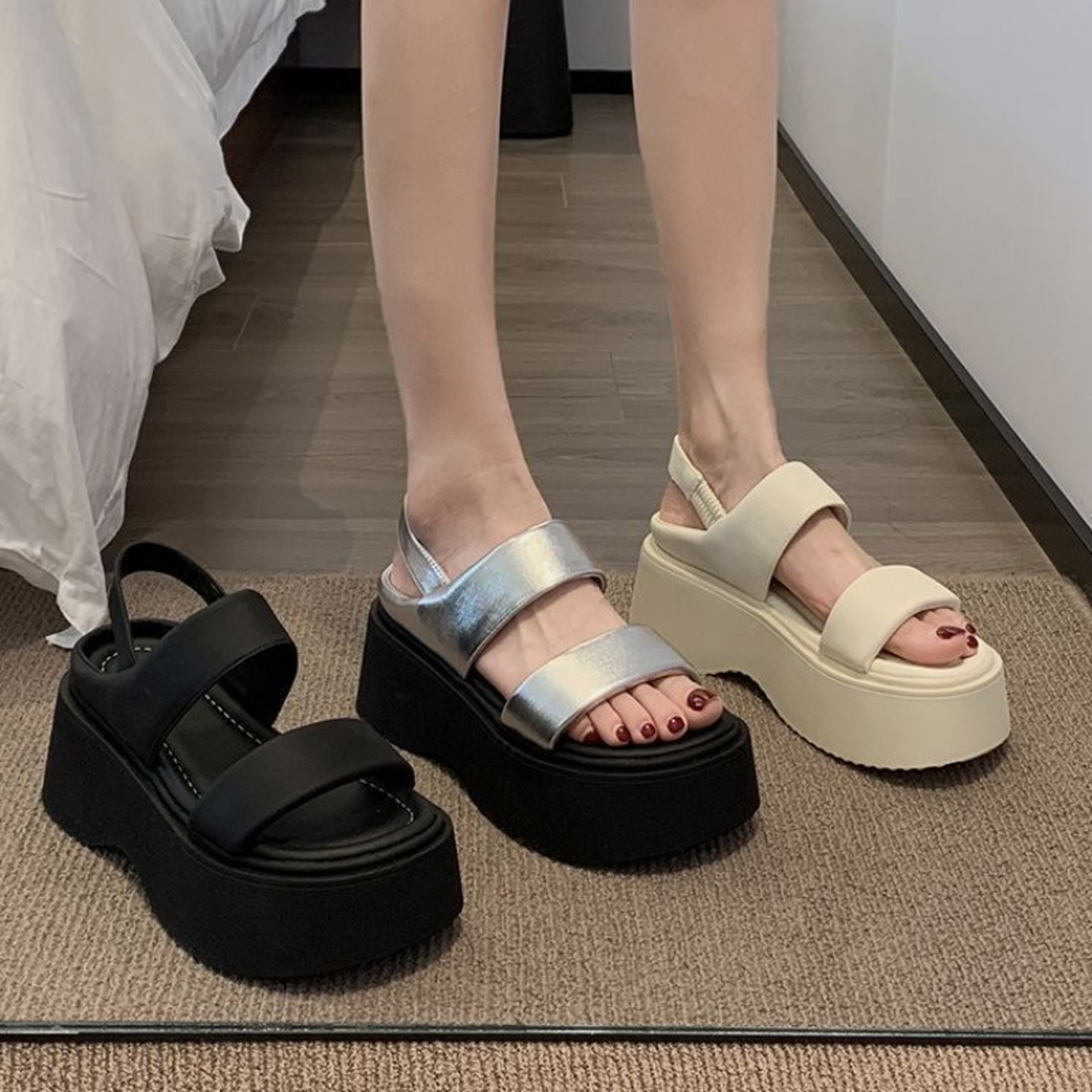Womens Chunky Wedge Sandals 8CM Platform Heel Summer Slides 1