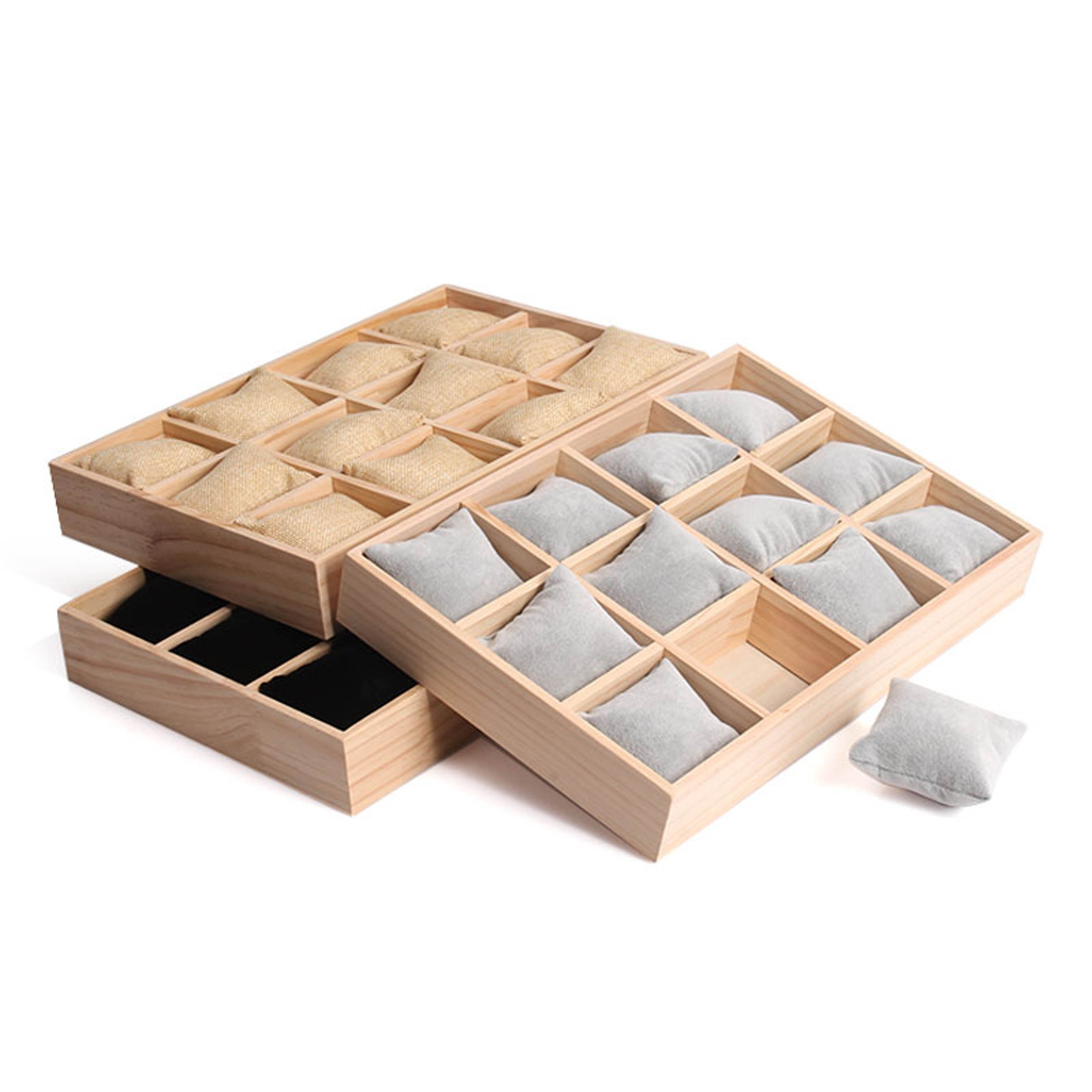 12 Slot Solid Wood Watch Display Tray With Soft Pillows And Jewelry Organizer 0