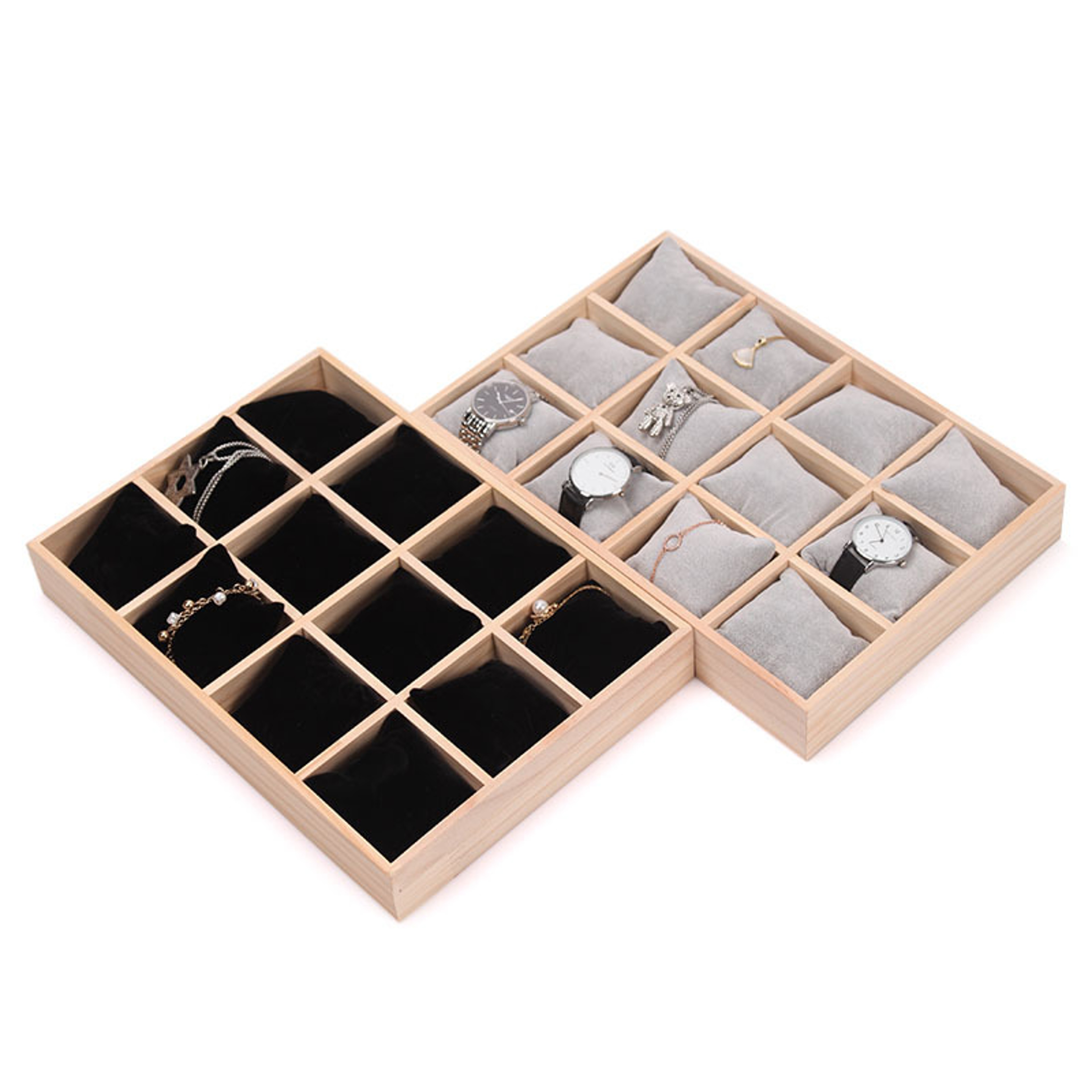 12 Slot Solid Wood Watch Display Tray With Soft Pillows And Jewelry Organizer 4