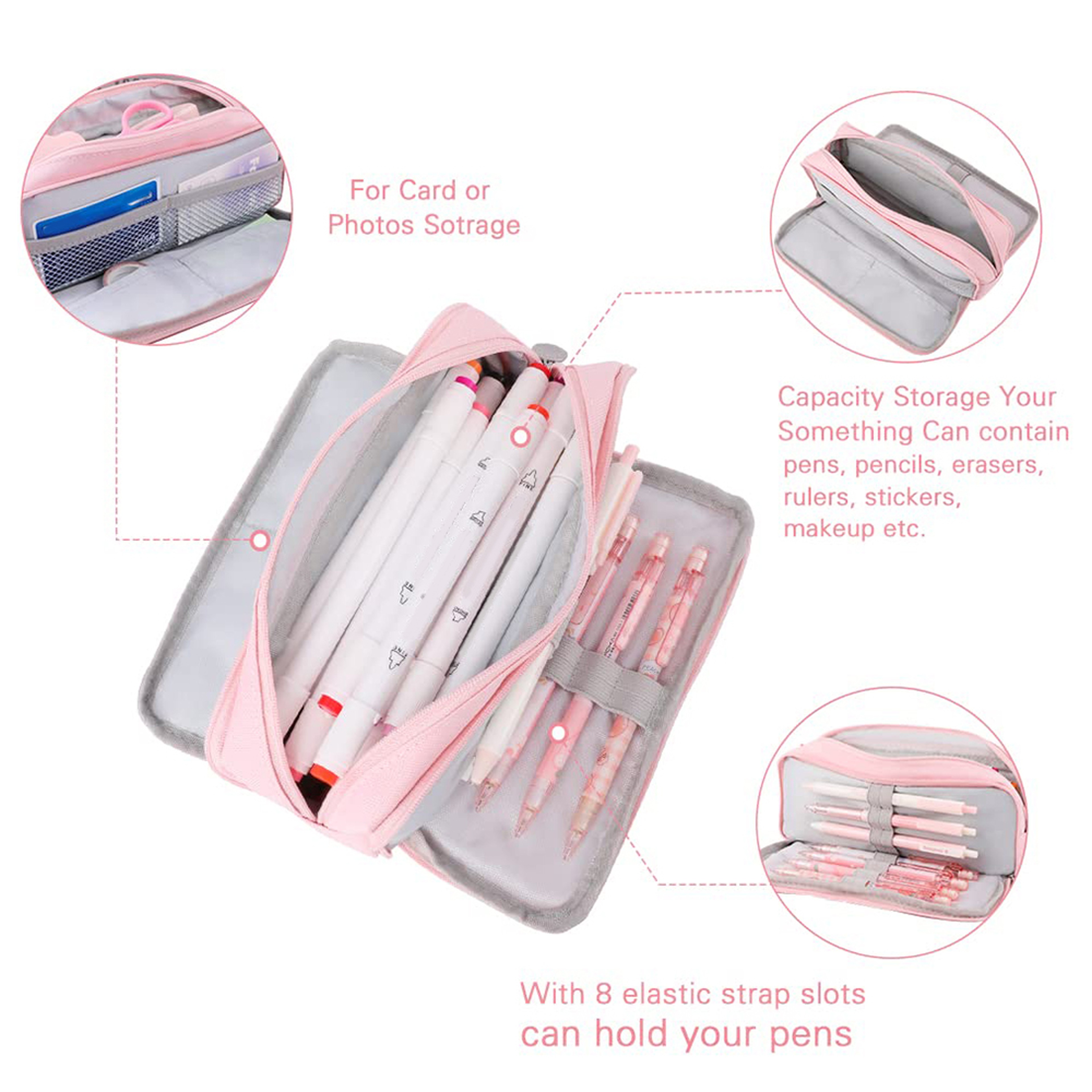 3 Compartment Large Capacity Pencil Case Stationery Organizer Pouch 3