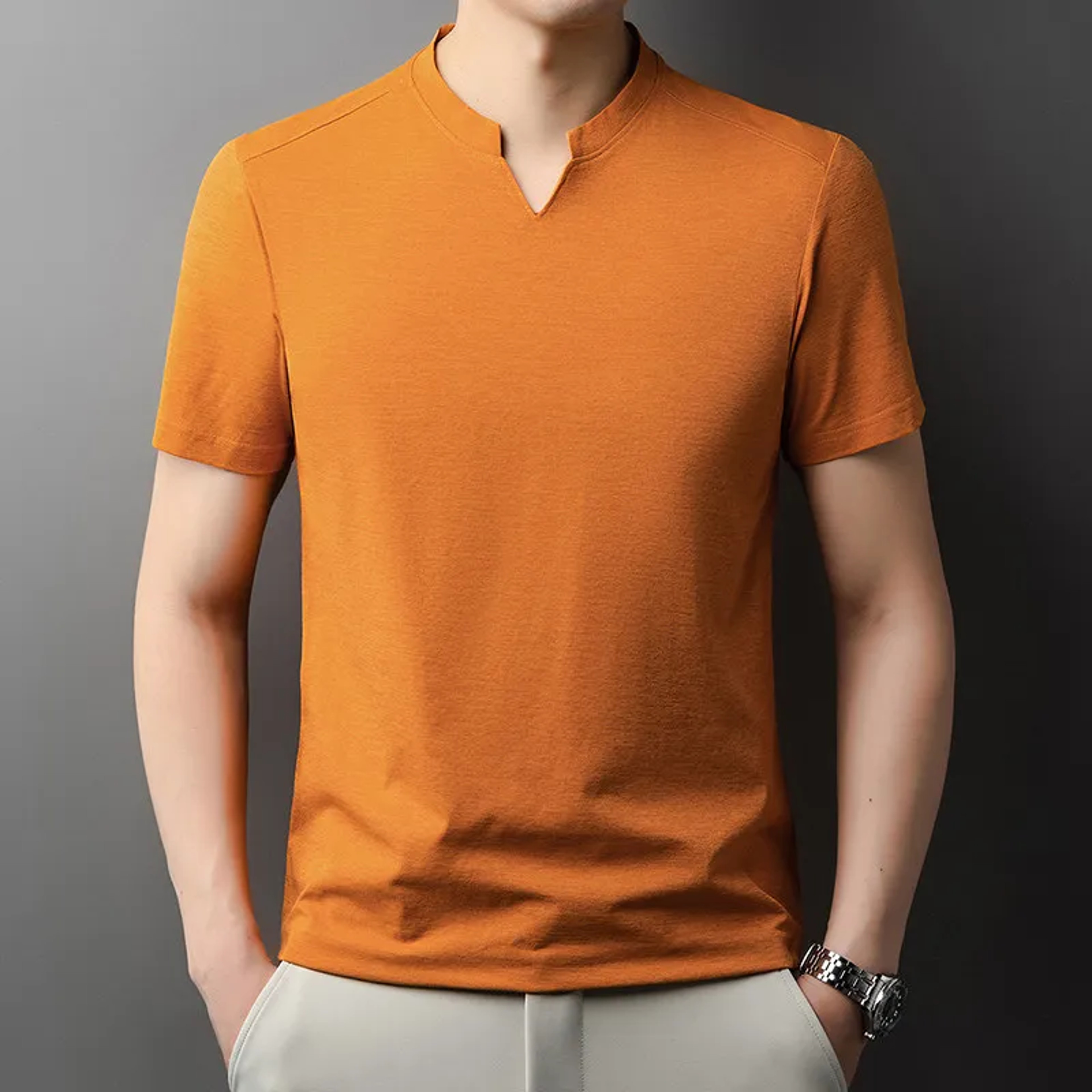 Men's Casual V Neck T Shirt Solid Color Short Sleeve Summer Top – view 7