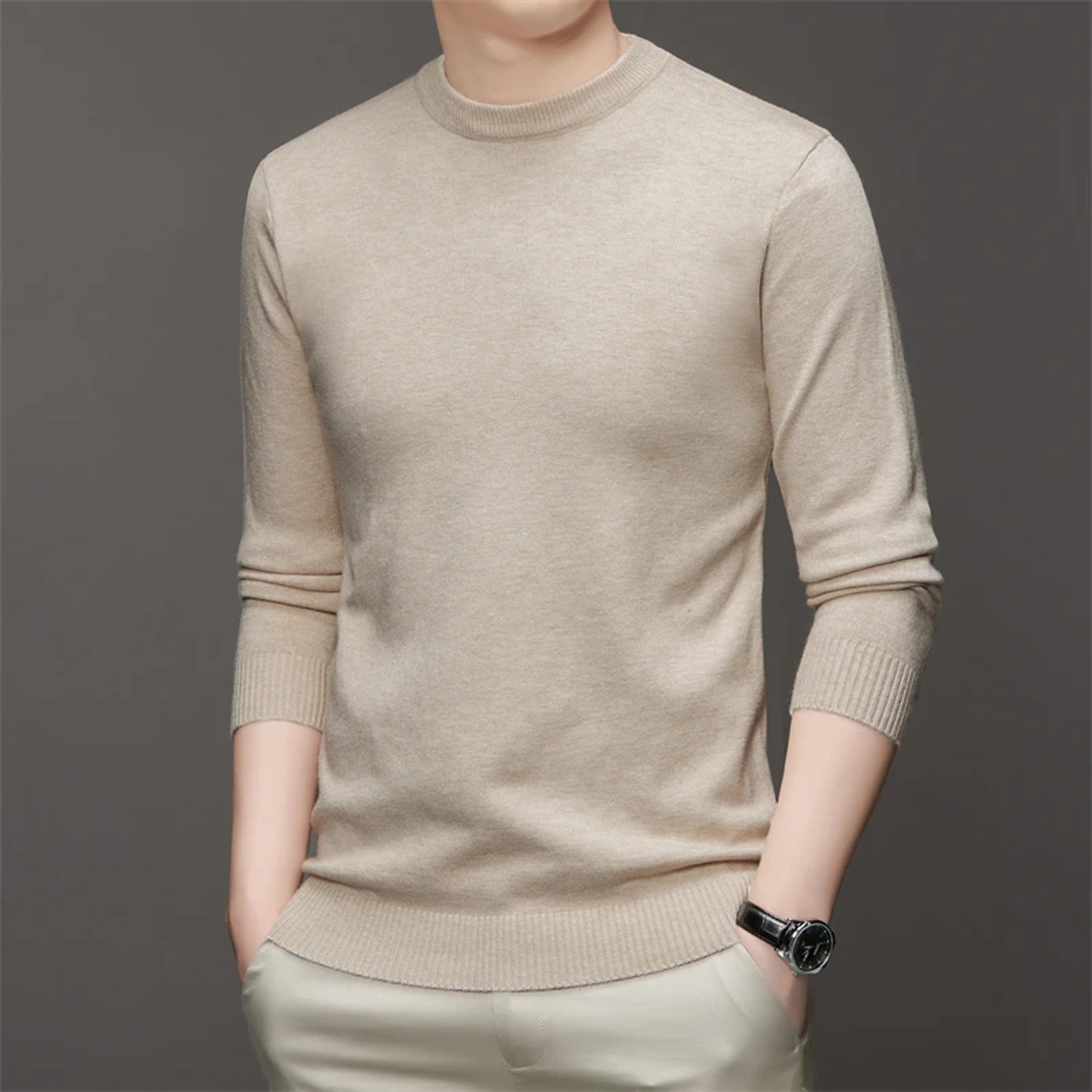 Mens Round Neck Sweater Soft Warm Long Sleeve Pullover 11