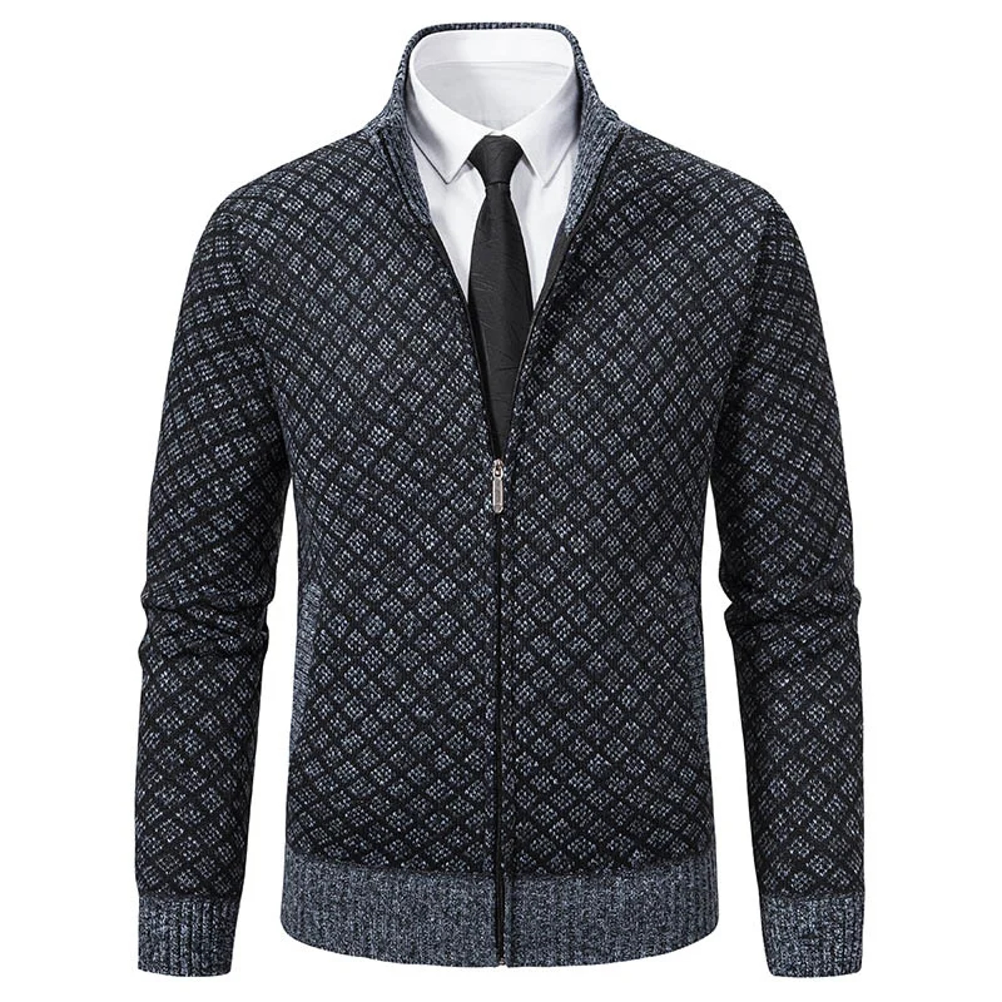 Men's High Collar Fleece Lined Knitted Jacket Warm Winter Sweater – view 10