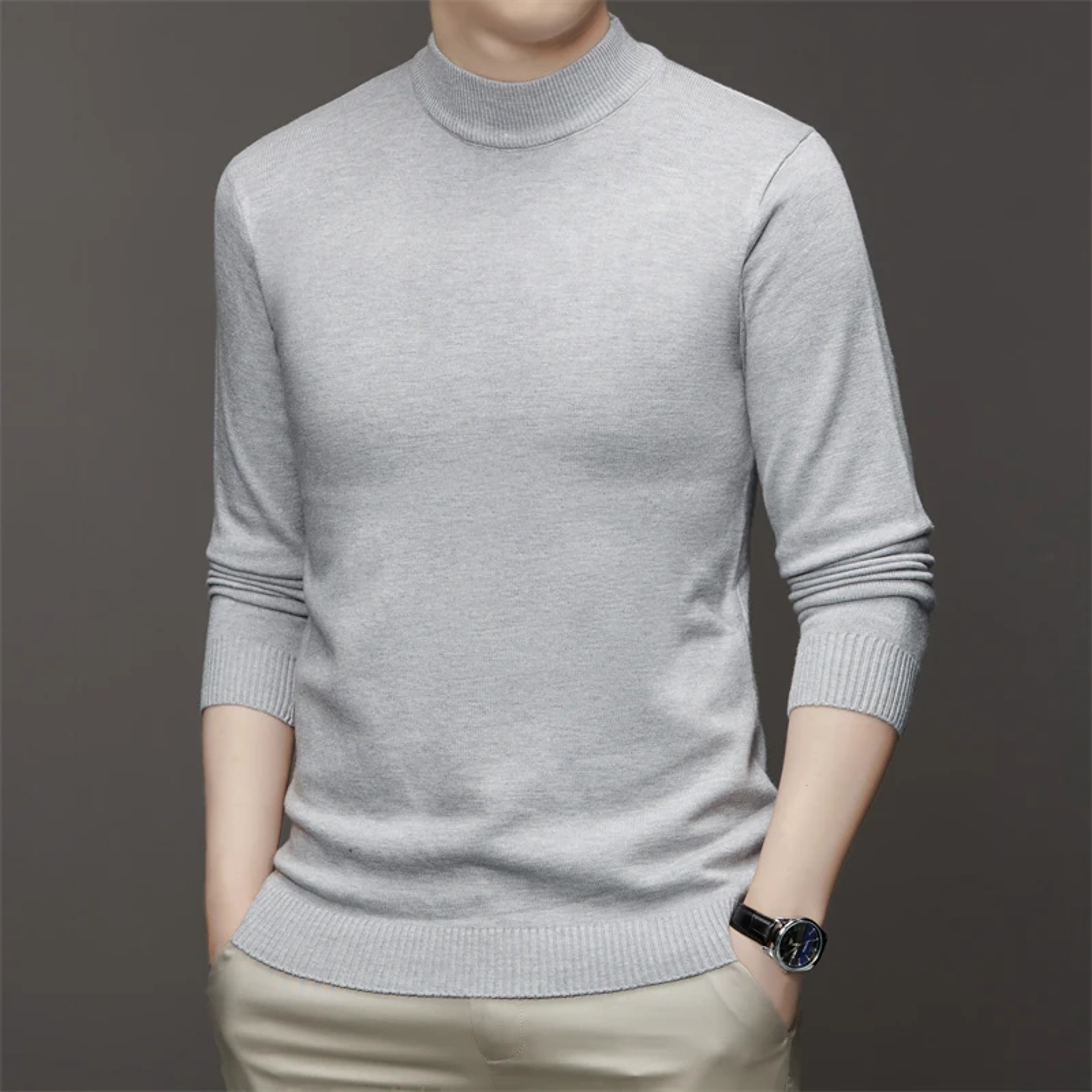 Mens Mock Neck Sweater Soft Warm Long Sleeve Pullover 9