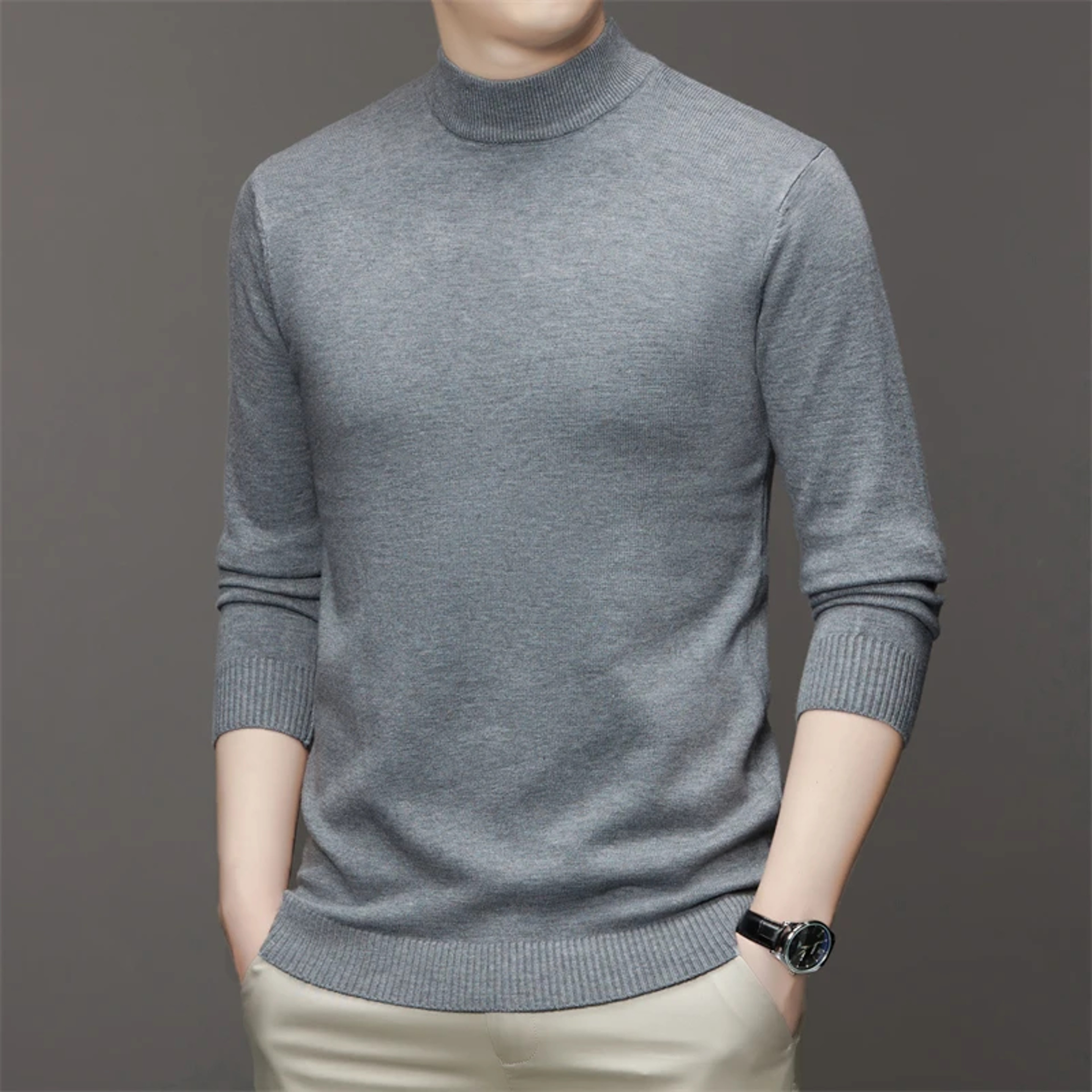 Mens Mock Neck Sweater Soft Warm Long Sleeve Pullover 12