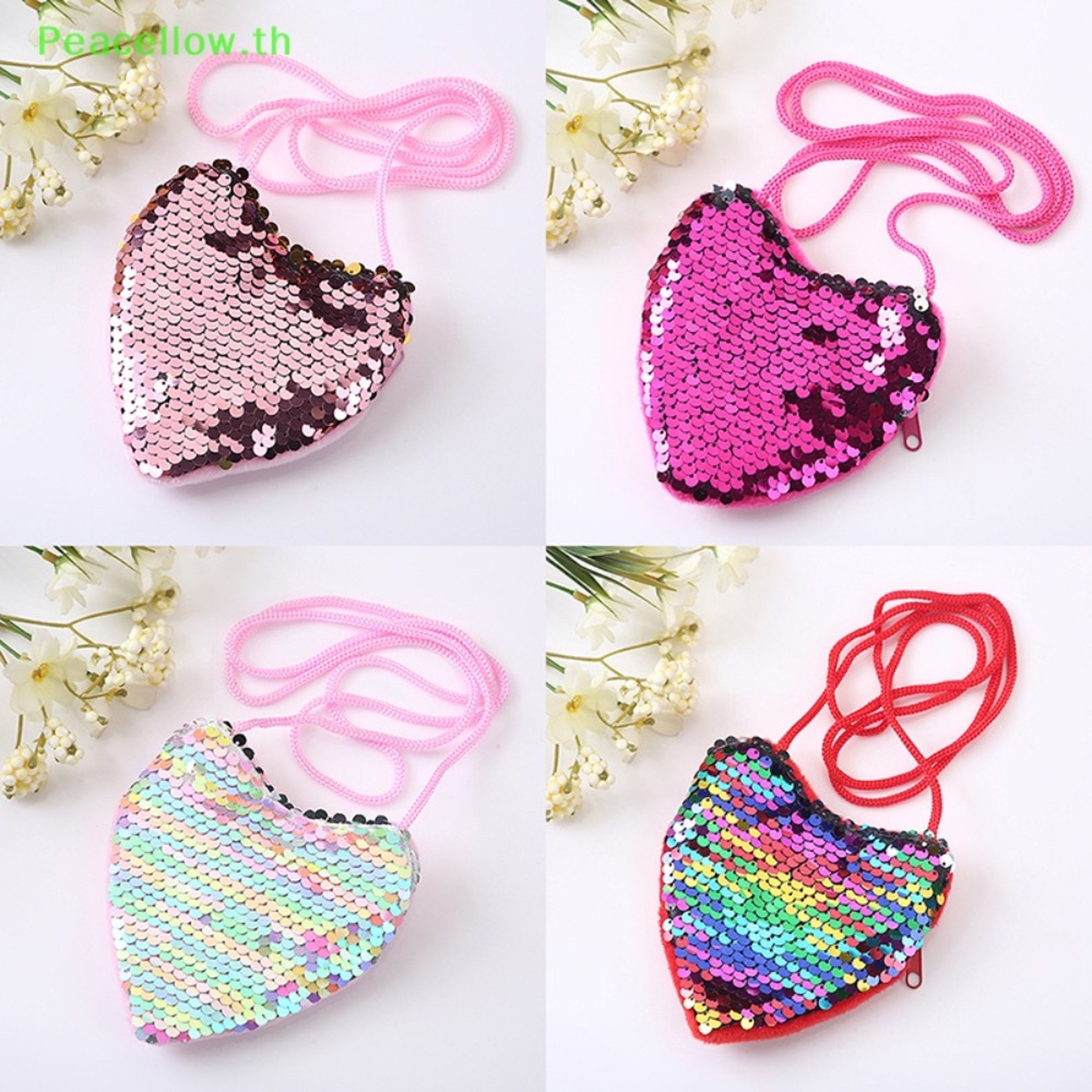 Heart Shape Sequin Purse For Girls Mini Kids Shoulder Bag 2
