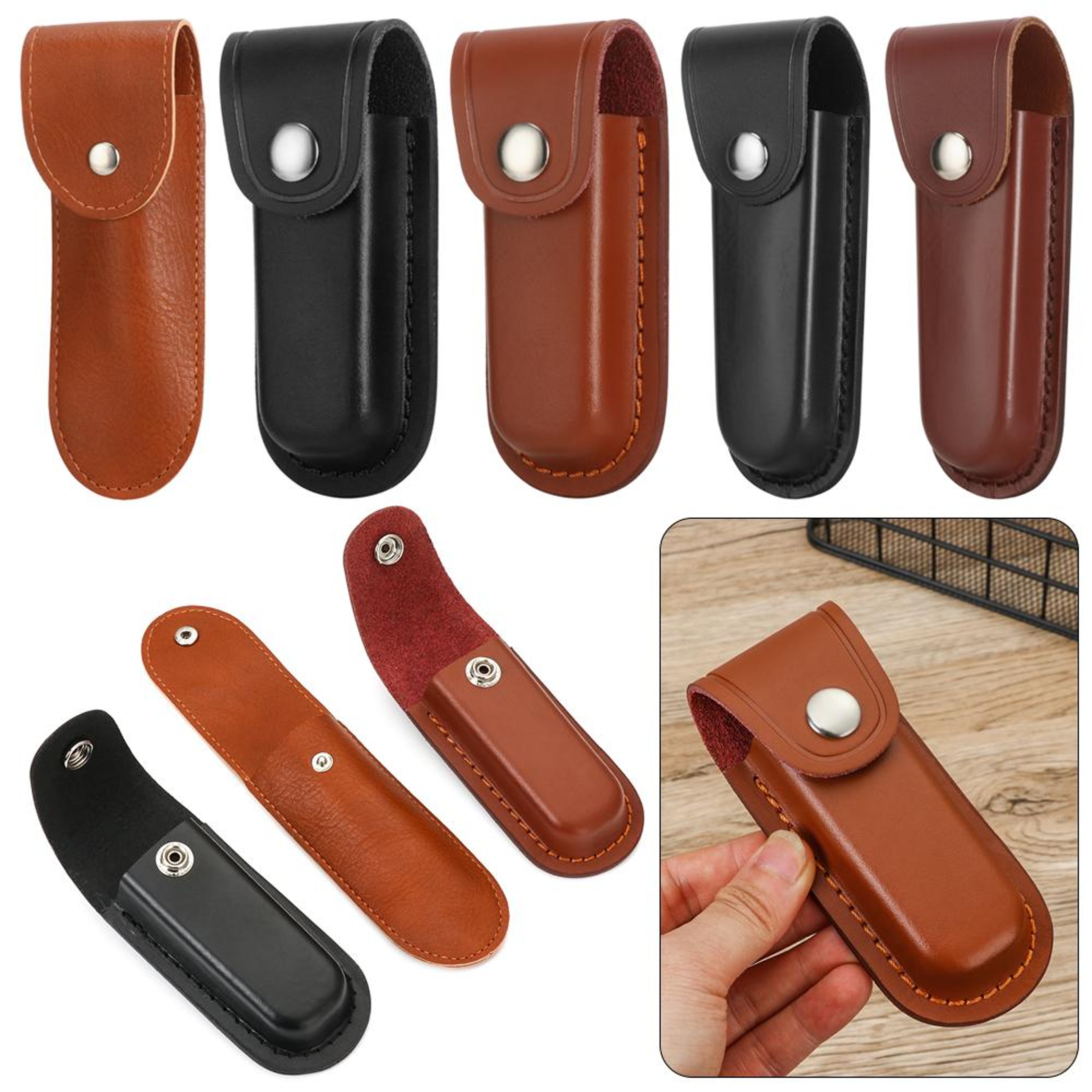 Leather Folding Knife Sheath Belt Loop Outdoor Carry Case – view 3