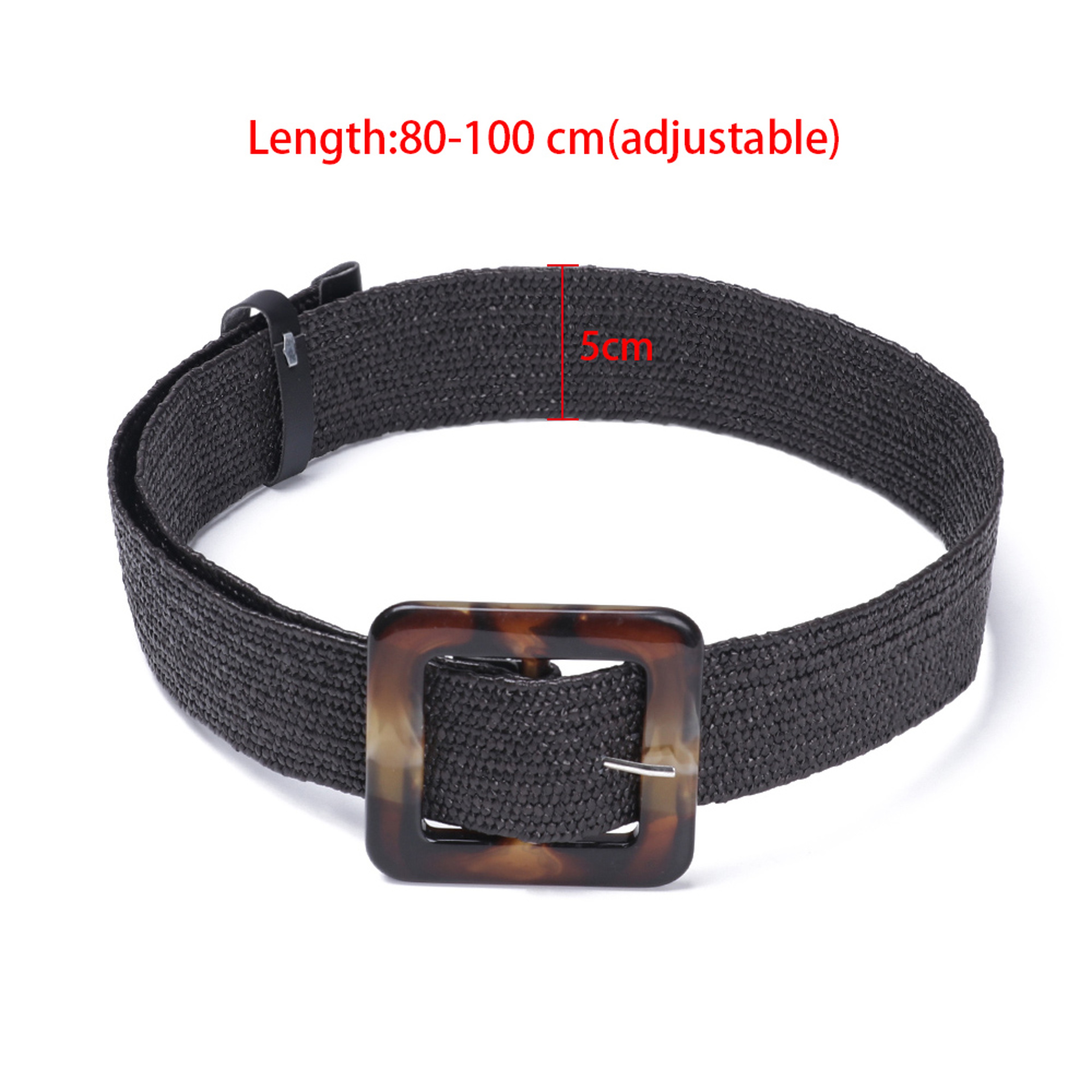 Womens Straw Woven Belt With Wooden Buckle Wide Braided Dress Belt 6