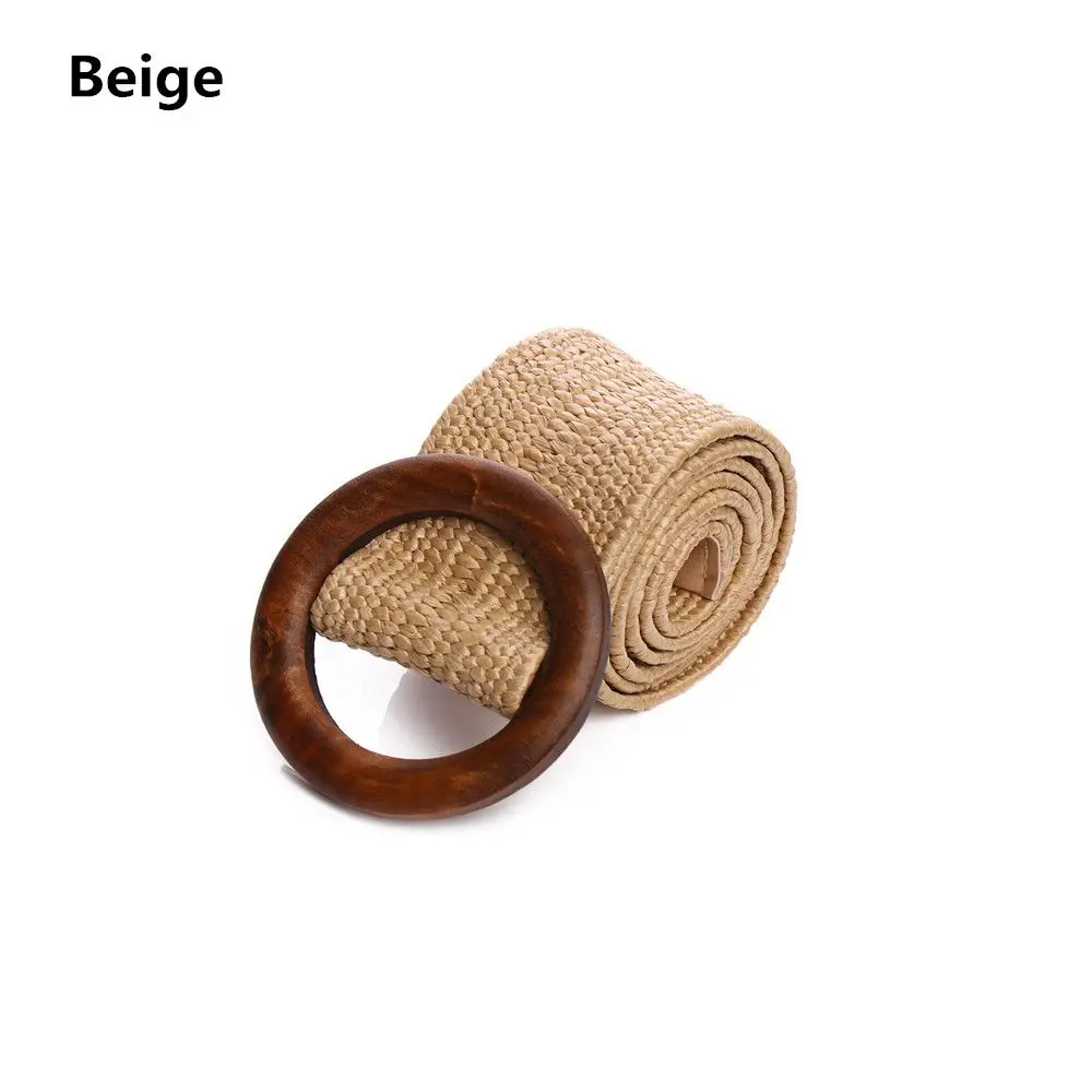 Womens Straw Woven Belt With Wooden Buckle Wide Braided Dress Belt 9
