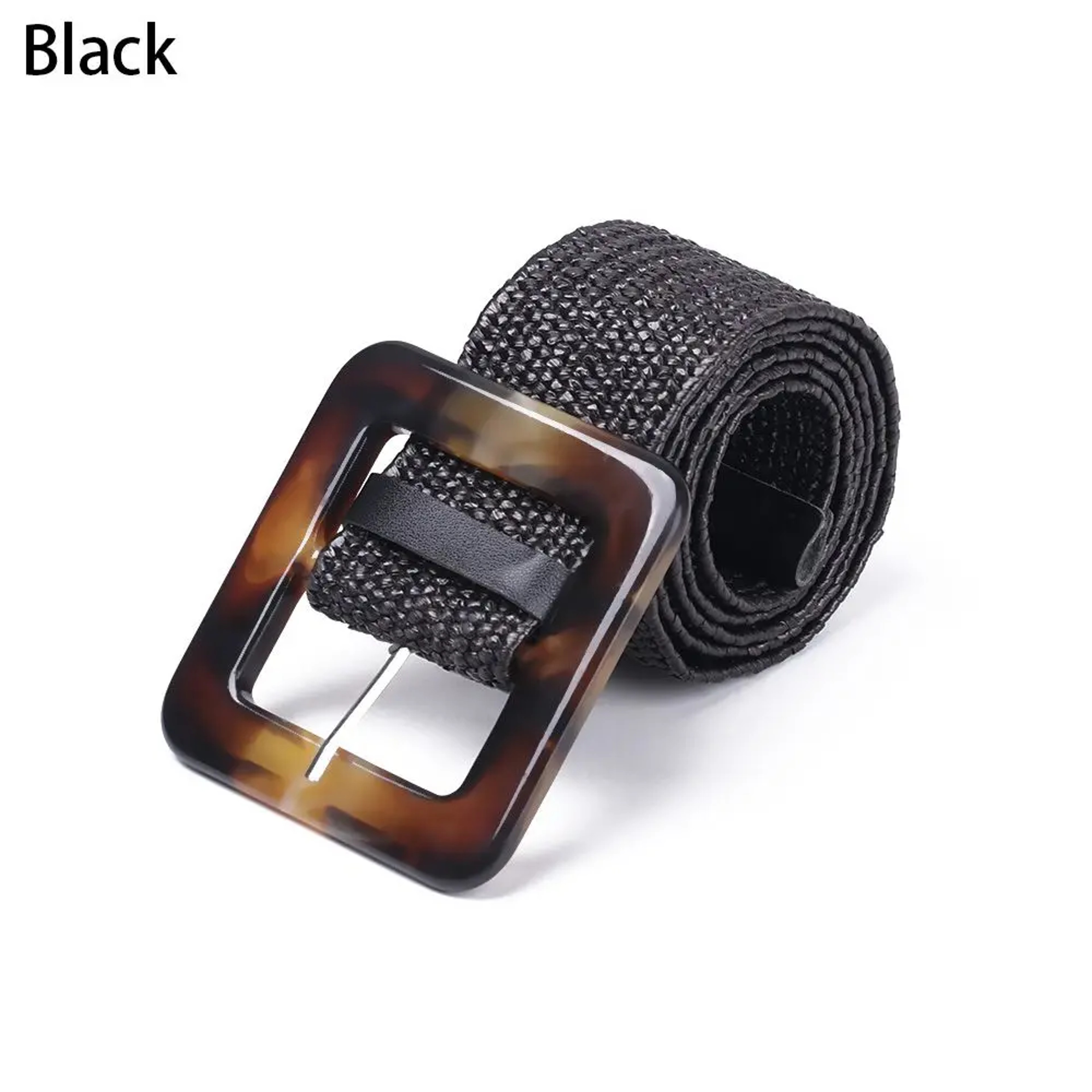 Womens Straw Woven Belt With Wooden Buckle Wide Braided Dress Belt 10