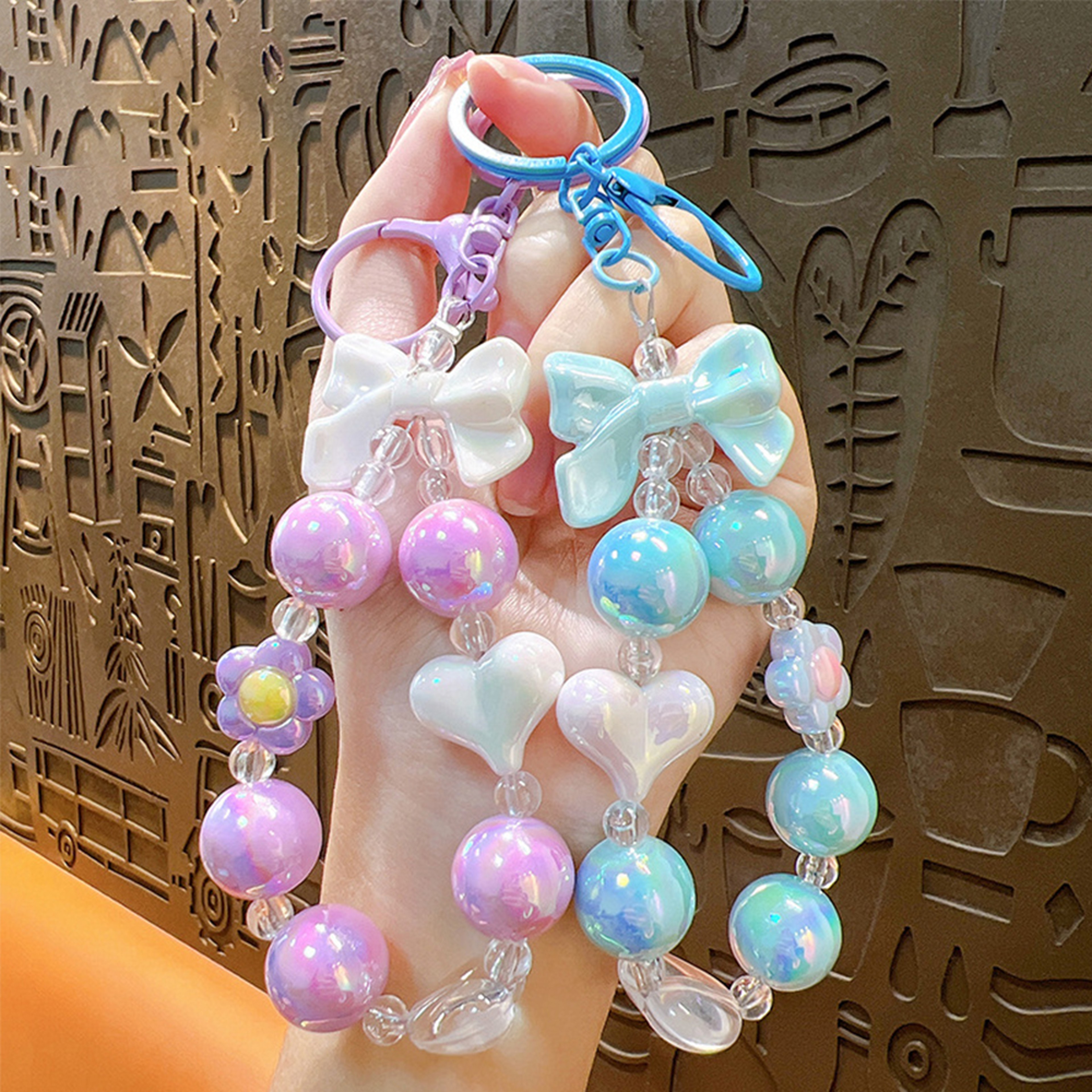 Candy Color Beaded Phone Strap Bow Heart Keychain Bag Charm – view 3