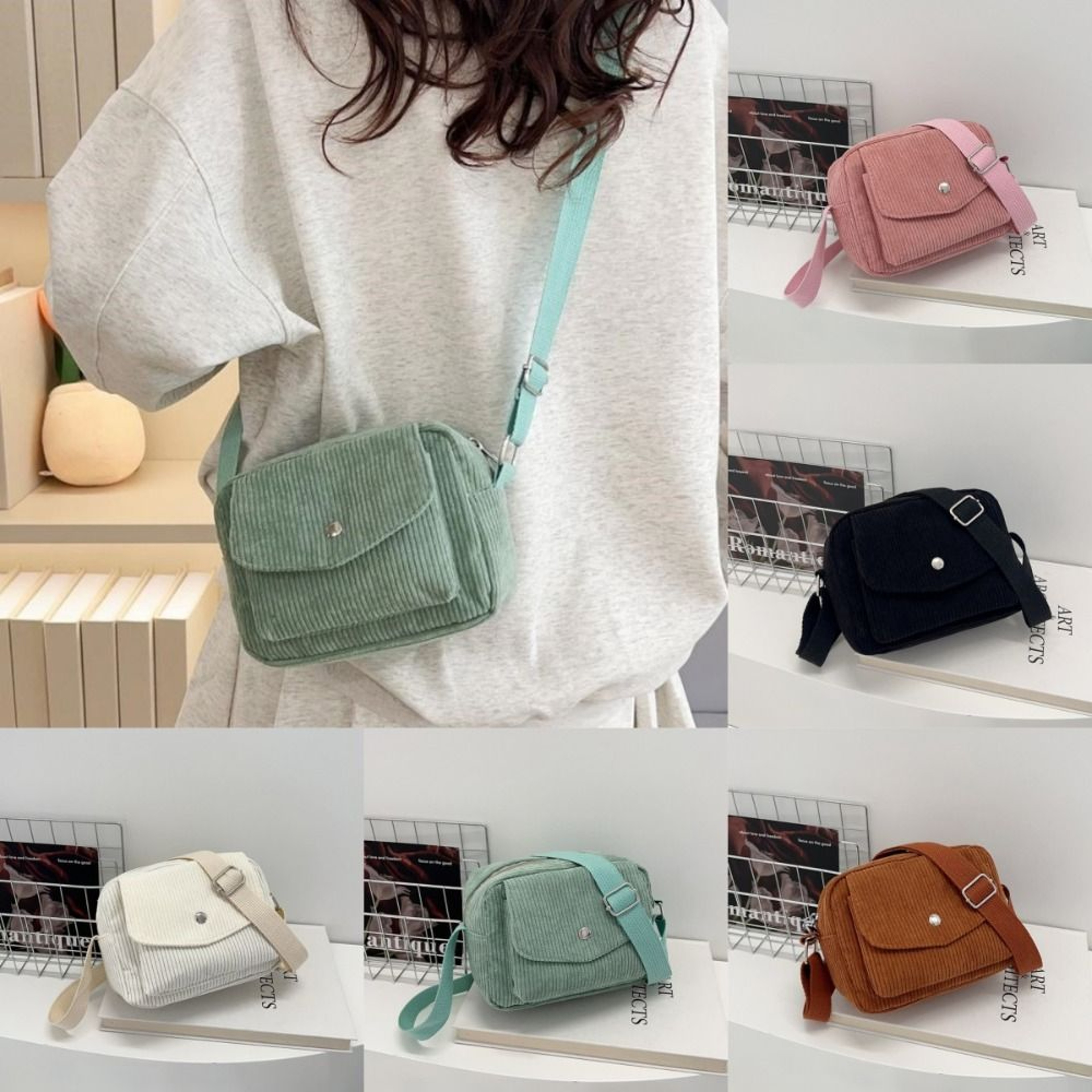 Corduroy Crossbody Bag Adjustable Strap Mini Shoulder Purse for Women – view 1