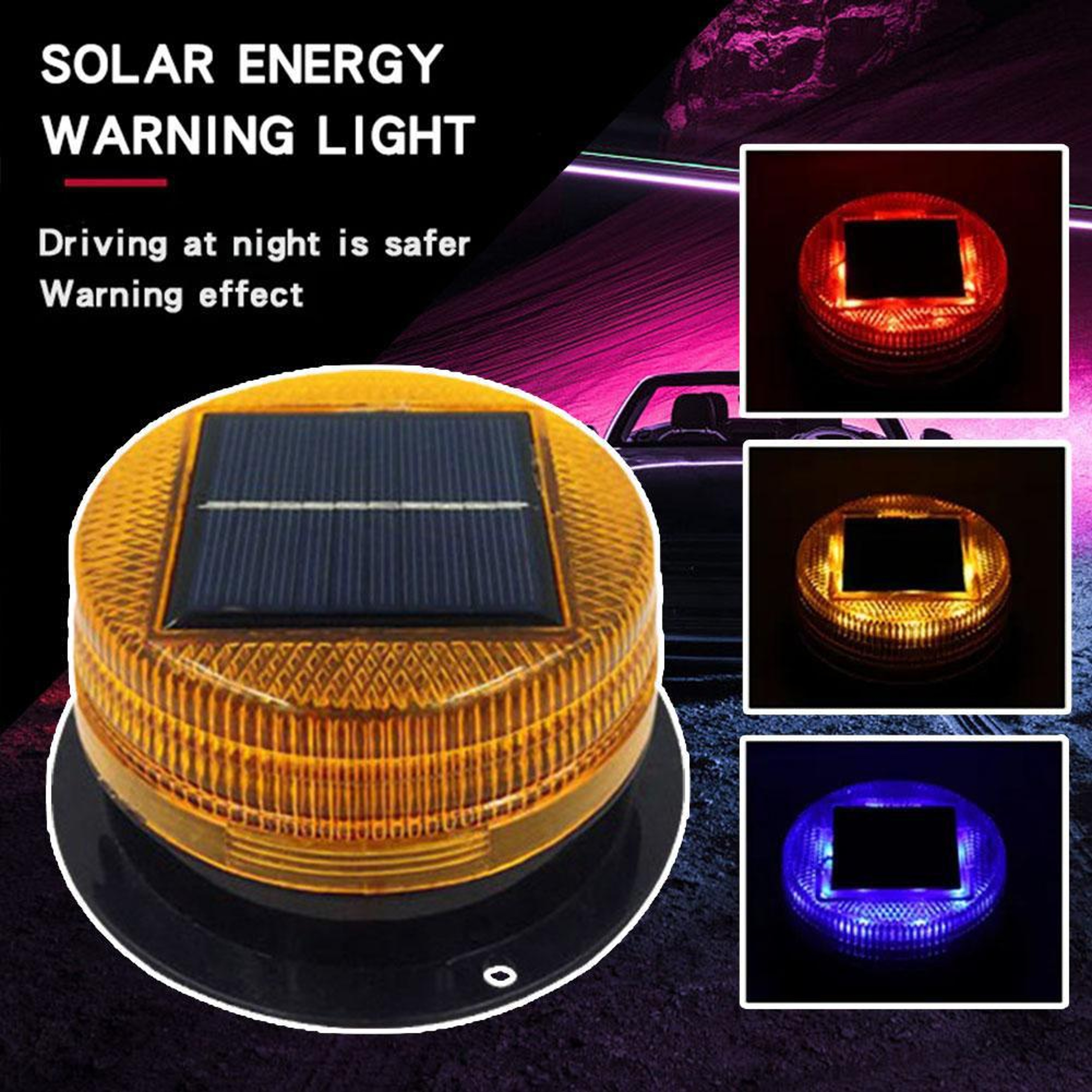 Solar 8 LED Magnetic Warning Light Automatic Strobe Beacon For Cars Trucks 3