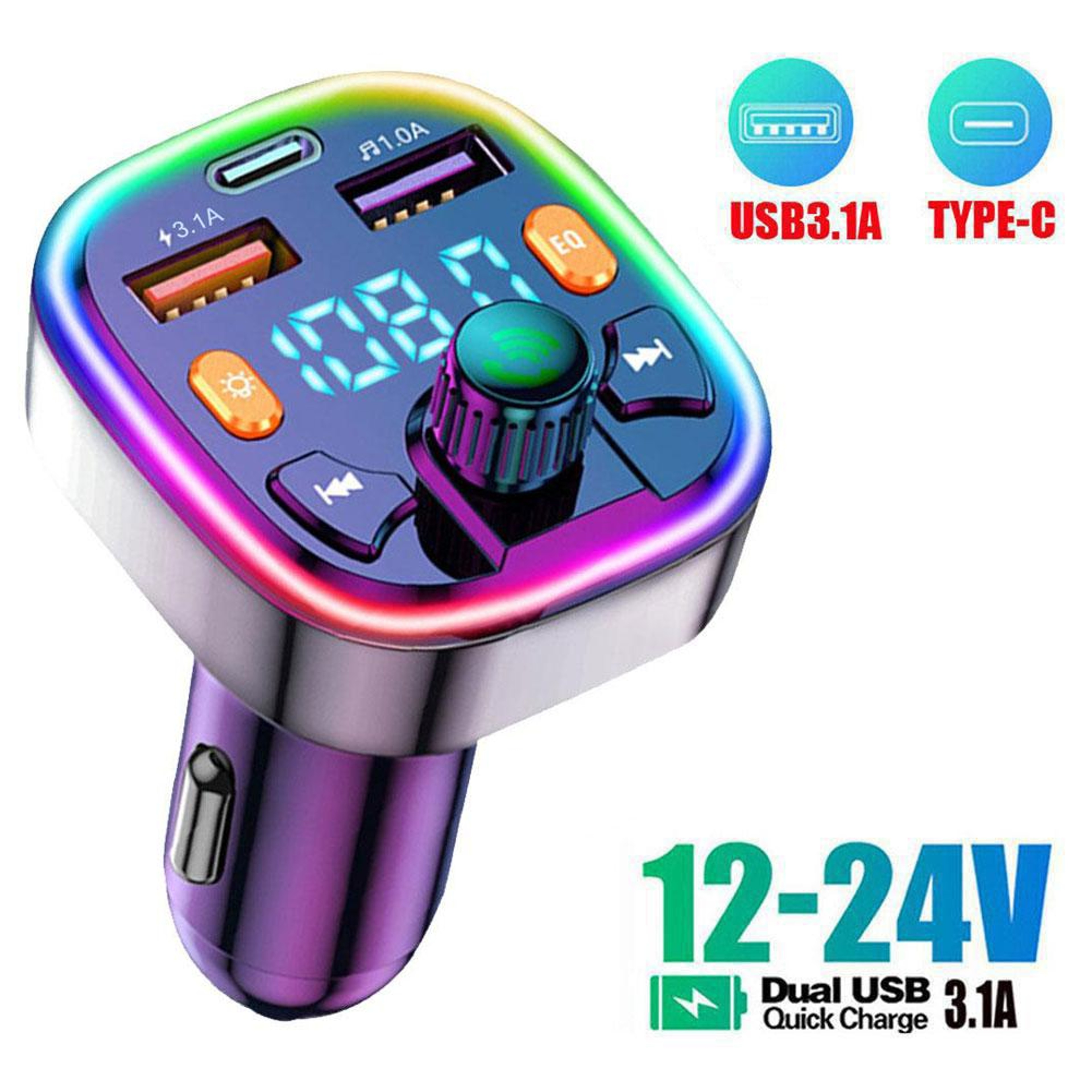 Bluetooth 50 FM Transmitter Fast Car Charger Hands Free Car MP3 Player 3