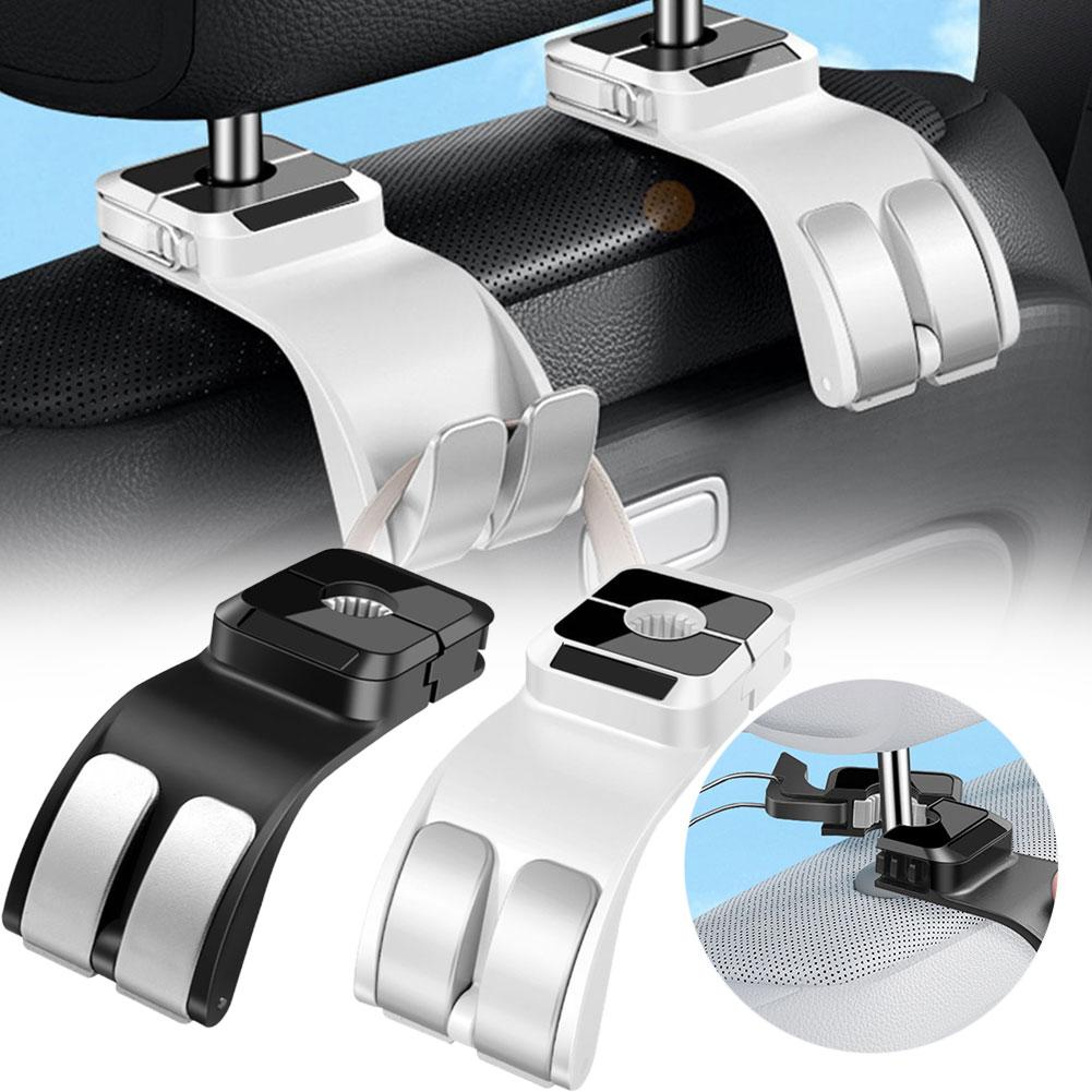 Universal Car Headrest Hooks Heavy Duty Back Seat Organizer And Purse Holder 6