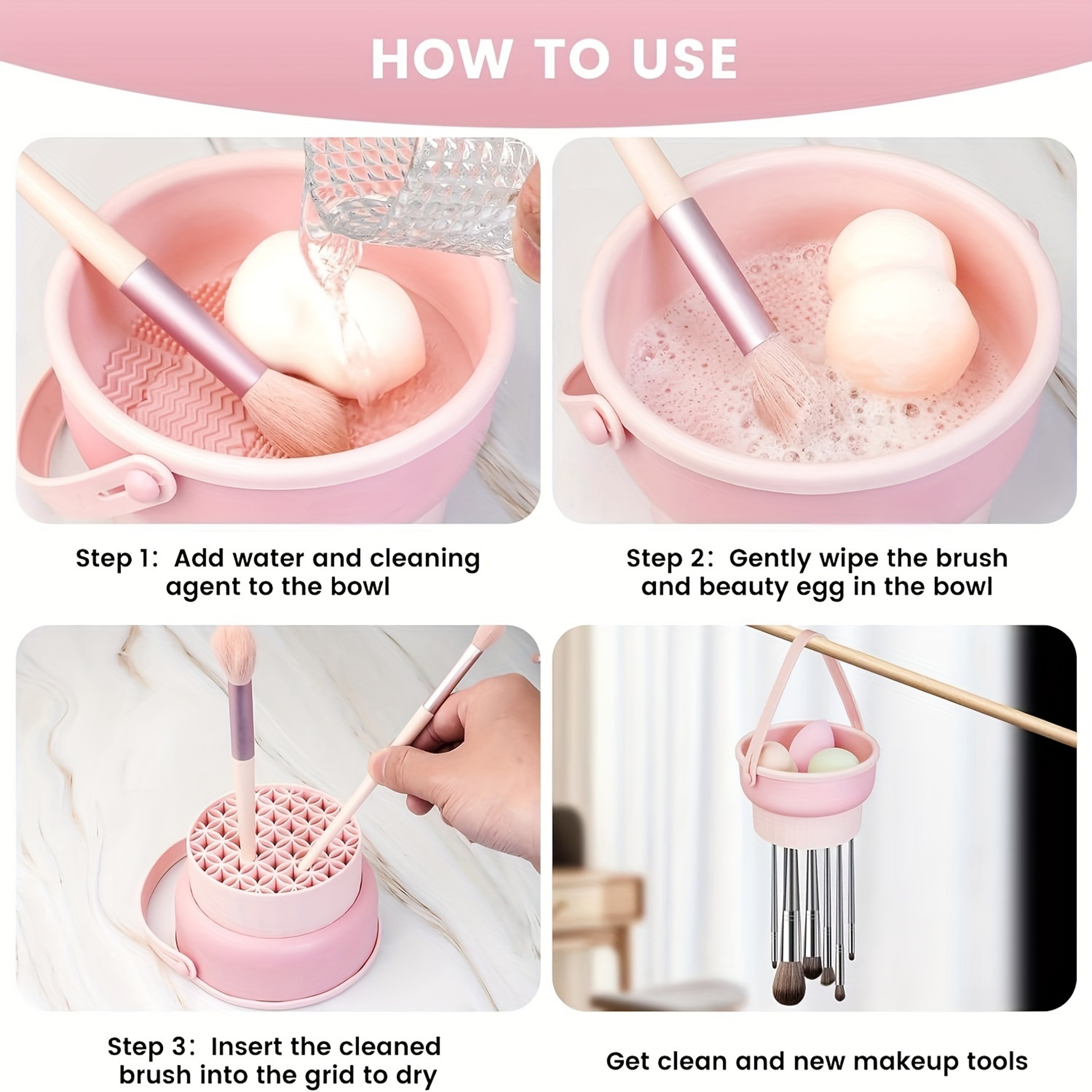 3 in 1 Silicone Makeup Brush Cleaner Mat with Drying Rack and Brush Organizer – view 5