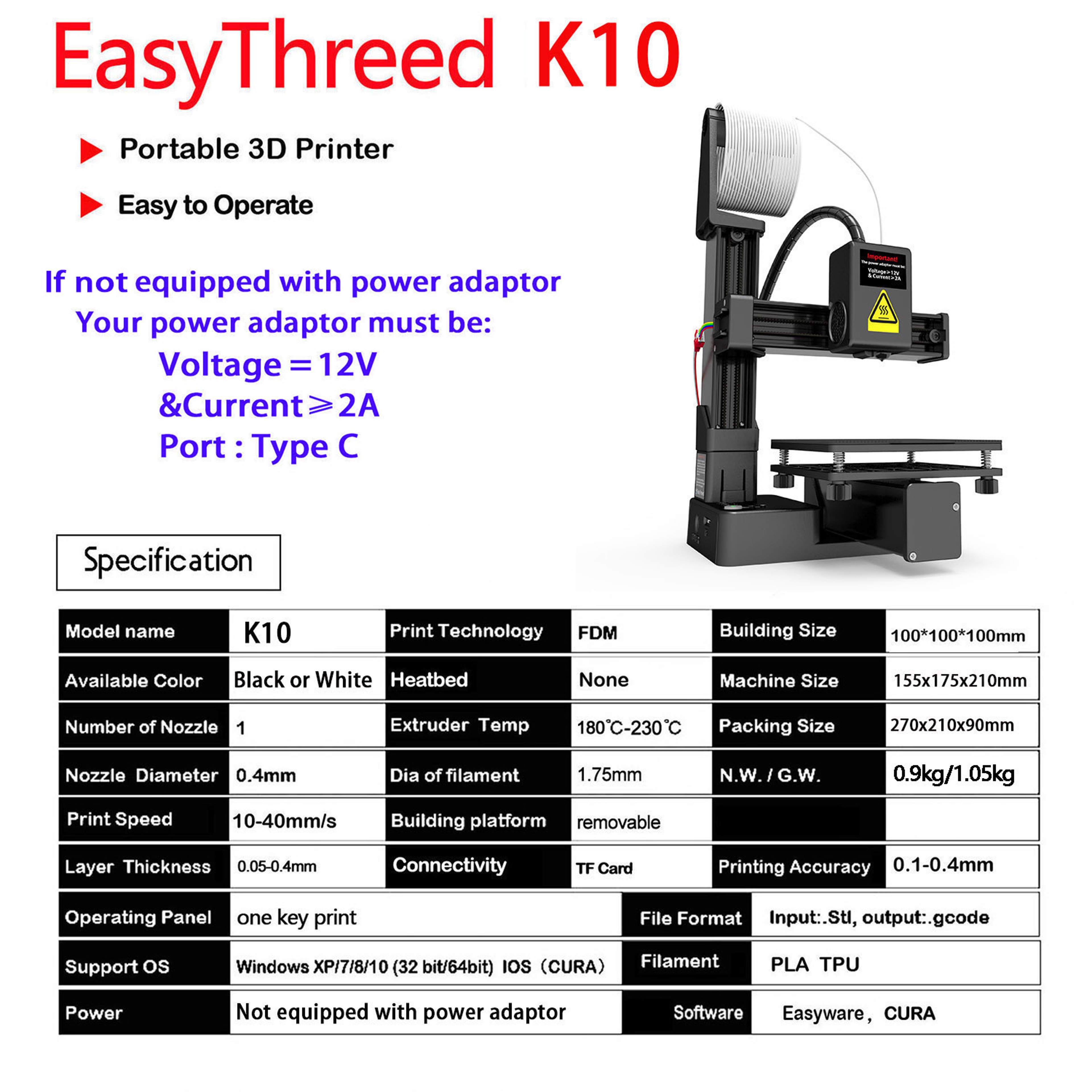 EasyThreed K10 Beginner 3D Printer Mini Desktop PLA TPU Printer – view 3