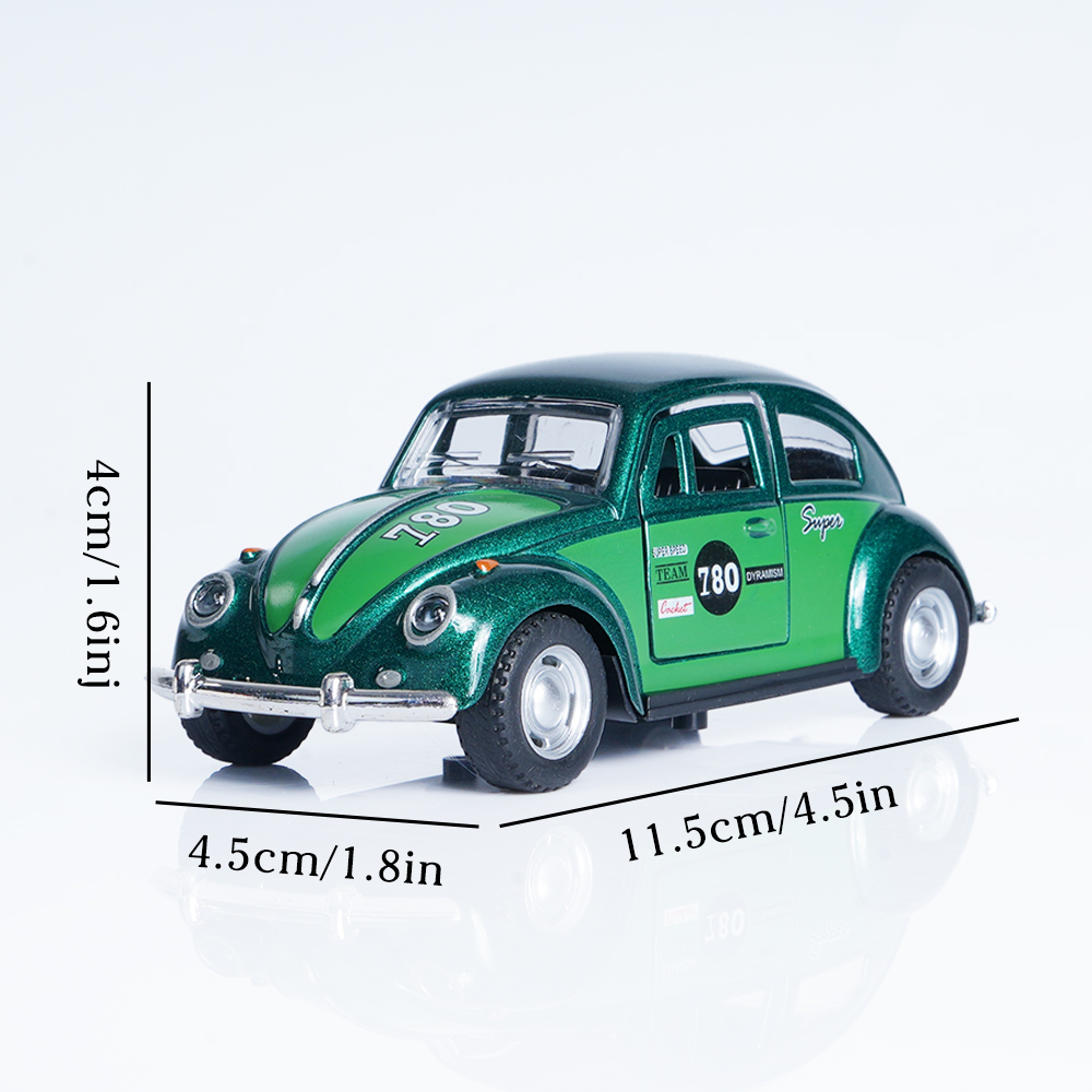 Retro Beetle Diecast Model Car with Pull Back Action and Openable Doors – view 6