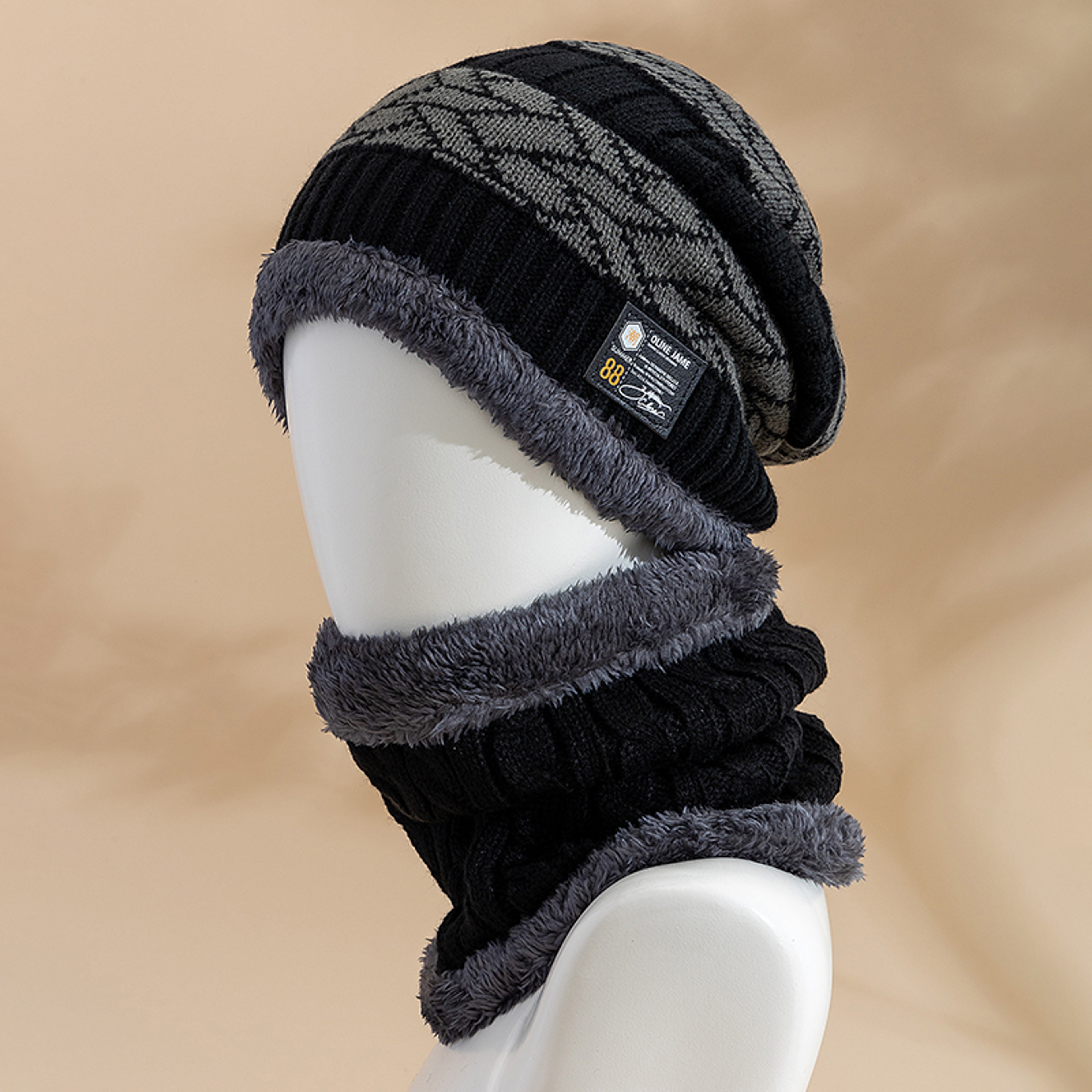 Plush Fur Lined Winter Beanie Thick Warm Knitted Hat for Men and Women – view 4