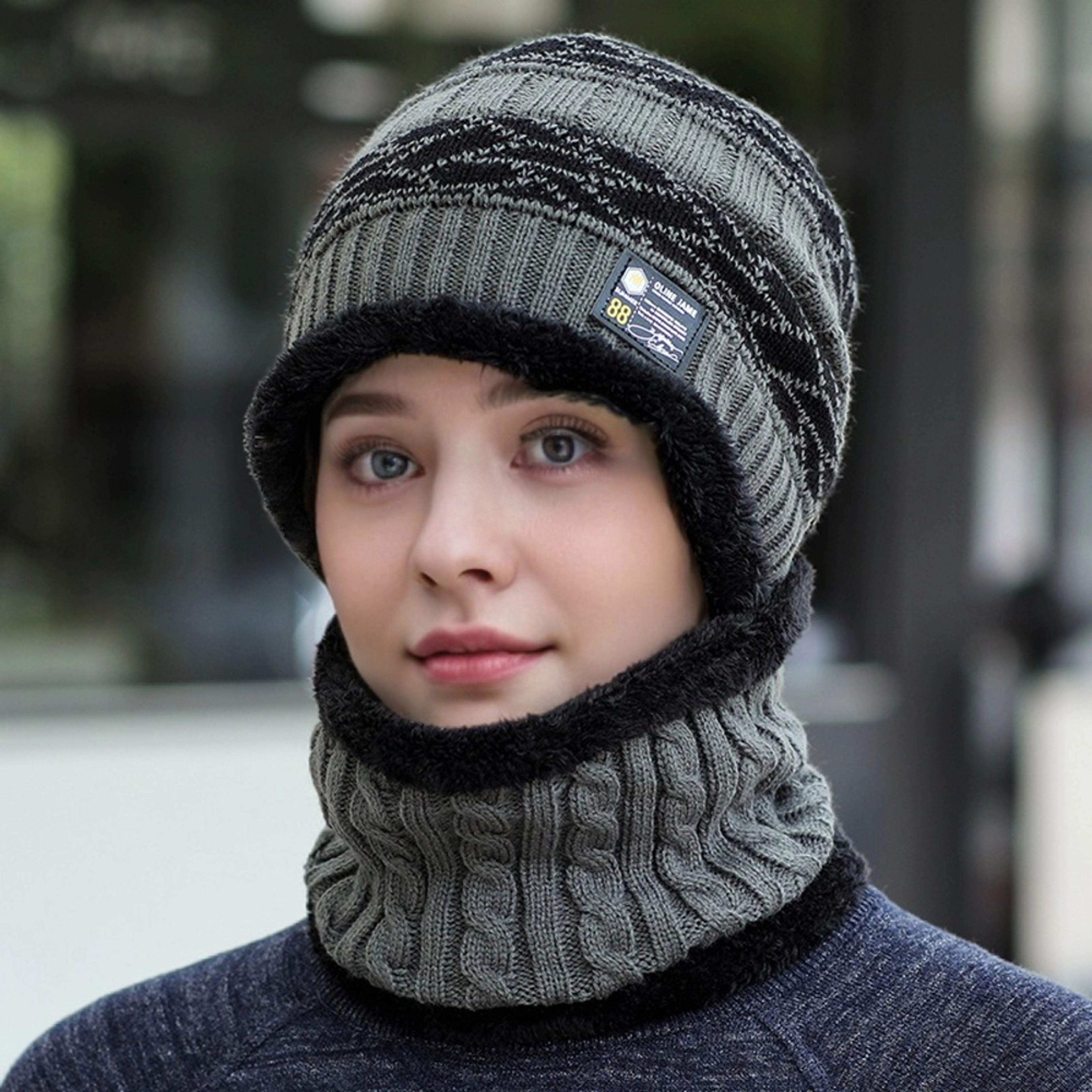 Plush Fur Lined Winter Beanie Thick Warm Knitted Hat for Men and Women – view 2
