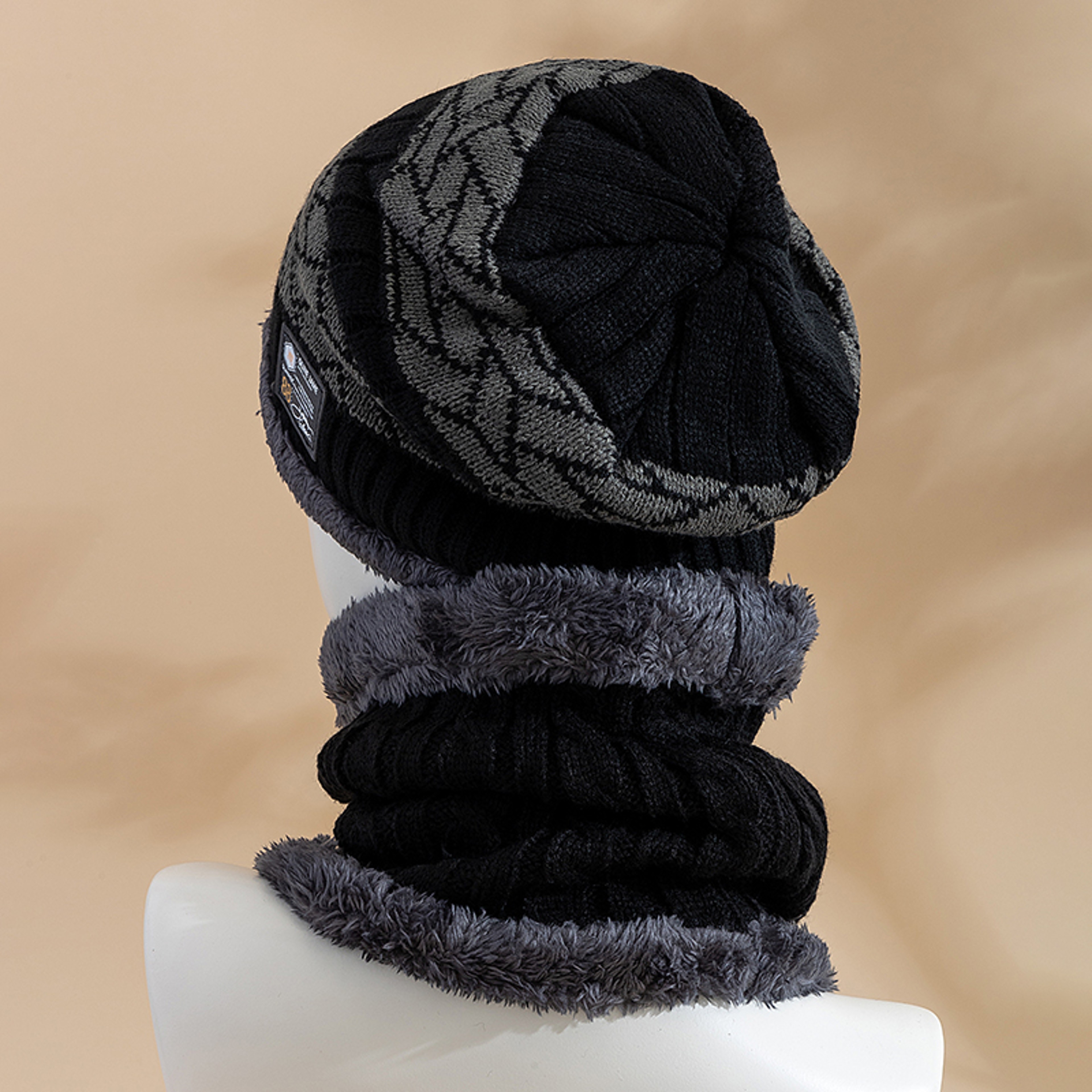 Plush Fur Lined Winter Beanie Thick Warm Knitted Hat for Men and Women – view 5