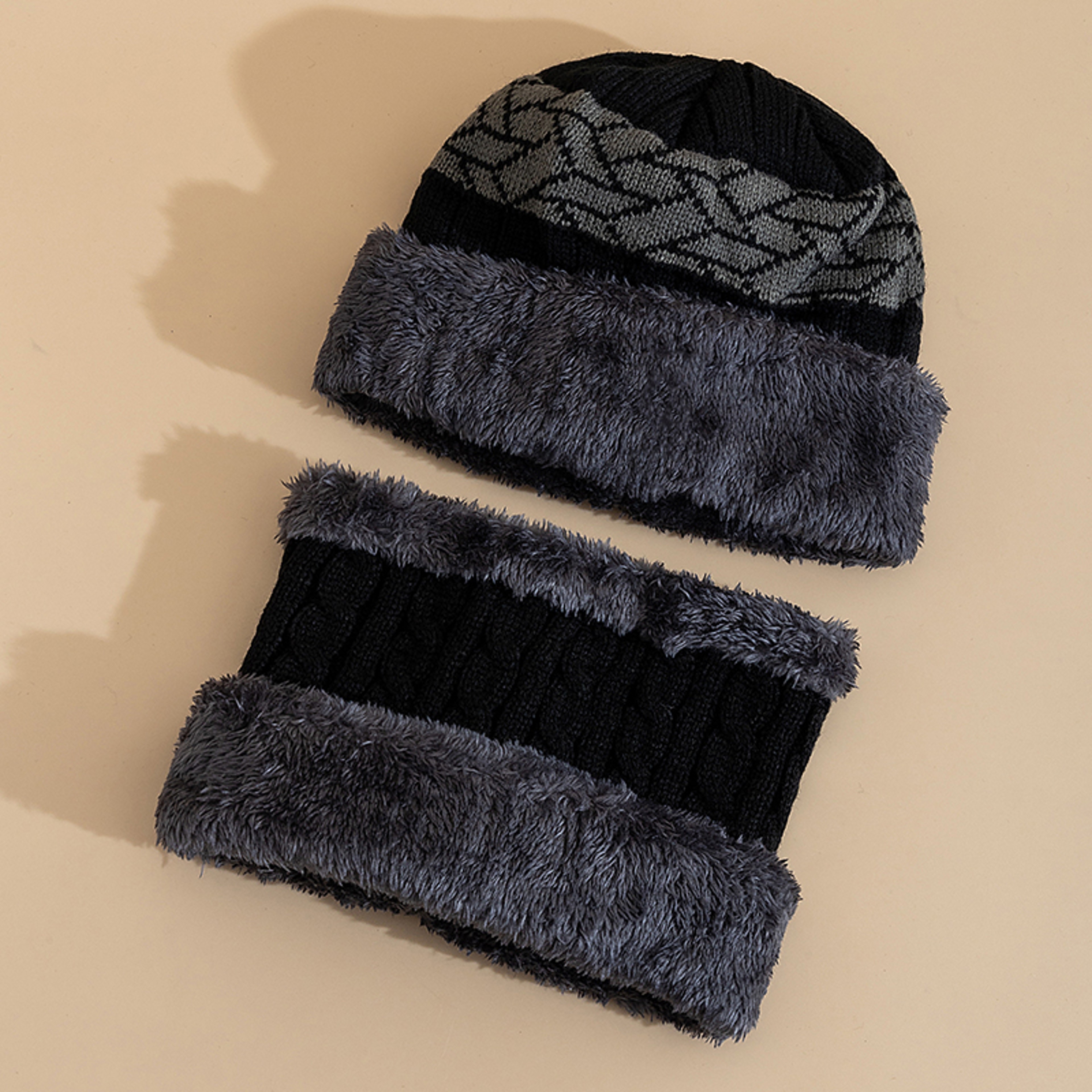 Plush Fur Lined Winter Beanie Thick Warm Knitted Hat for Men and Women – view 6