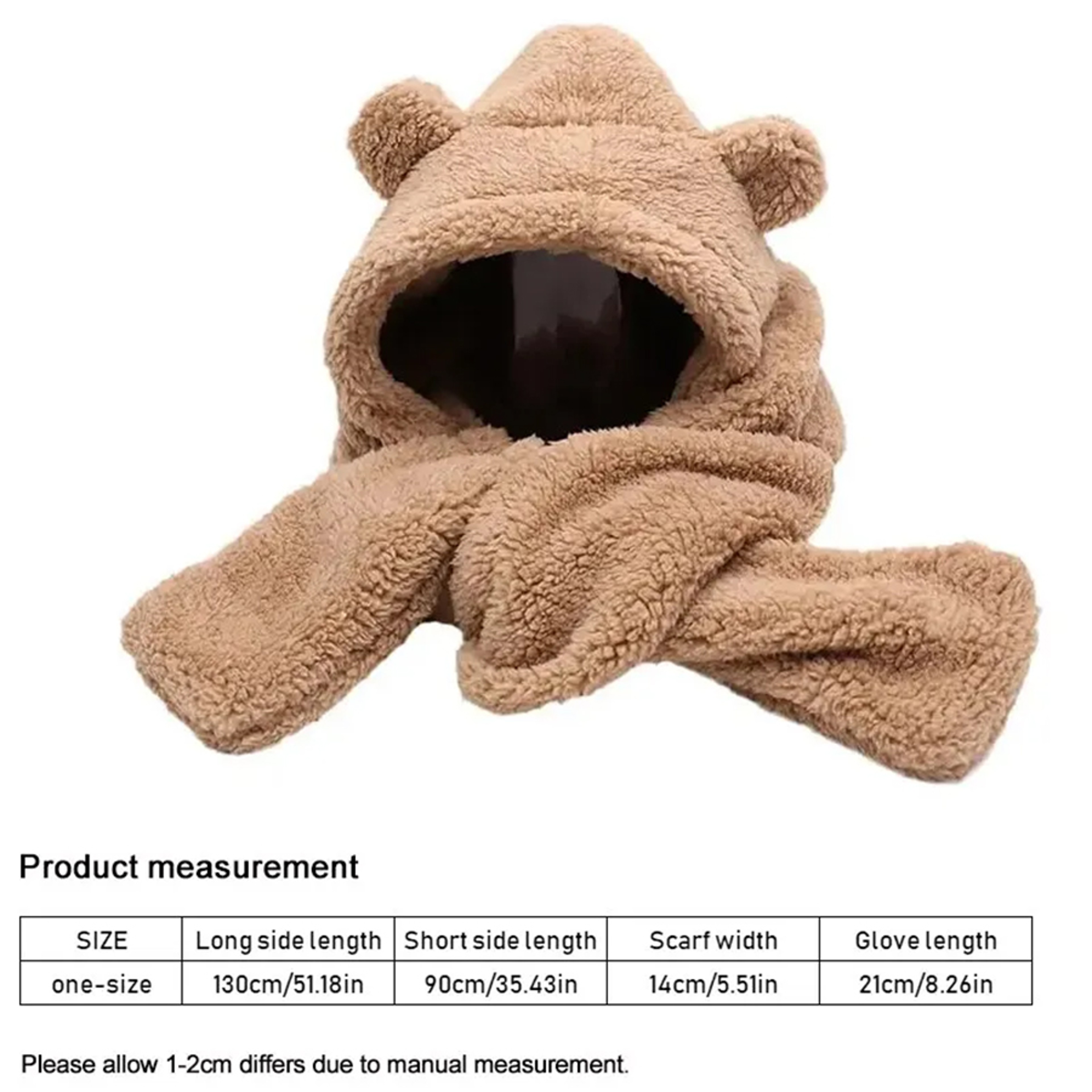 Cute Bear Ear Winter Hat Scarf Gloves Set Warm 3 In 1 Kawaii Hooded Scarf 4