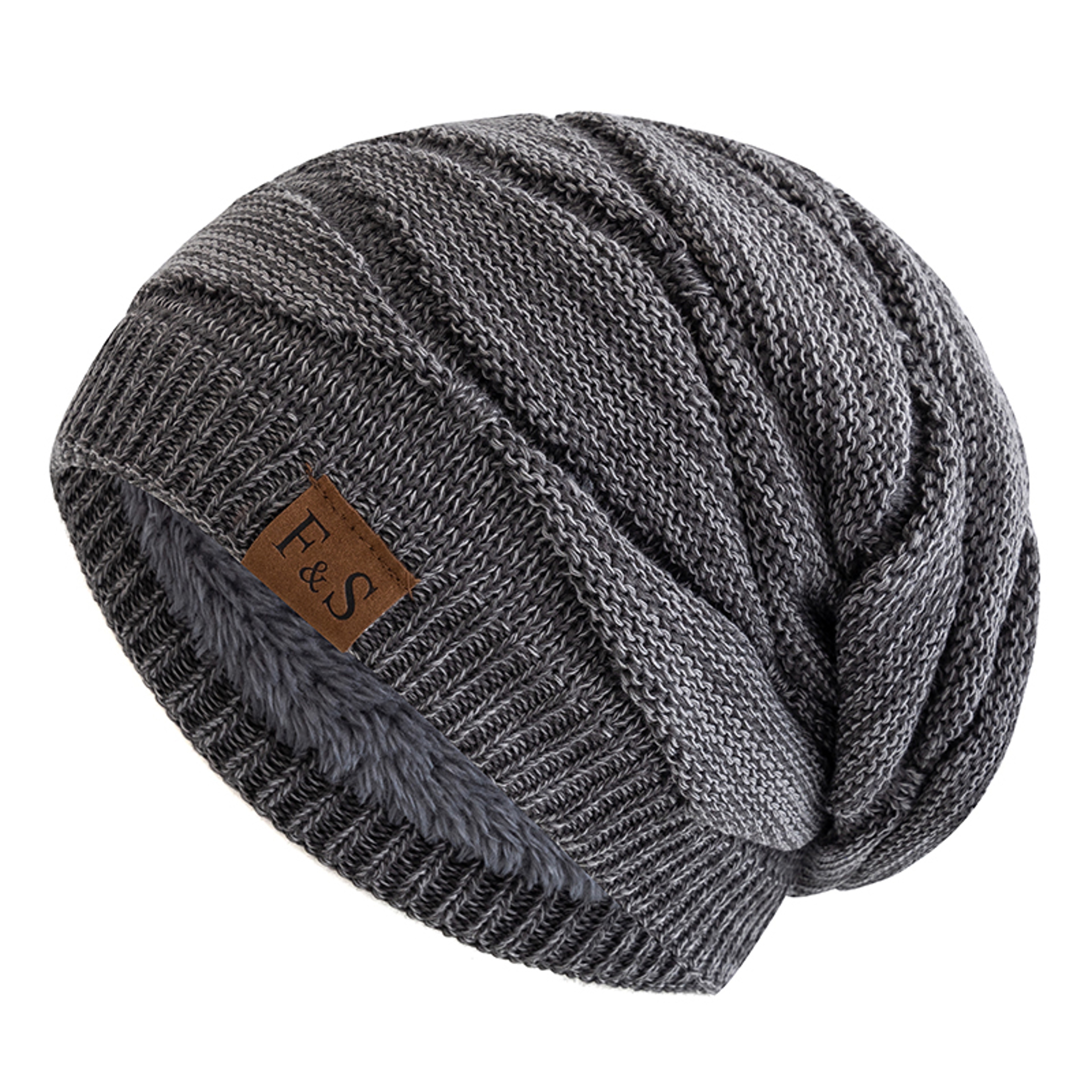 Fleece Lined Slouchy Beanie Warm Unisex Winter Knit Hat – view 14
