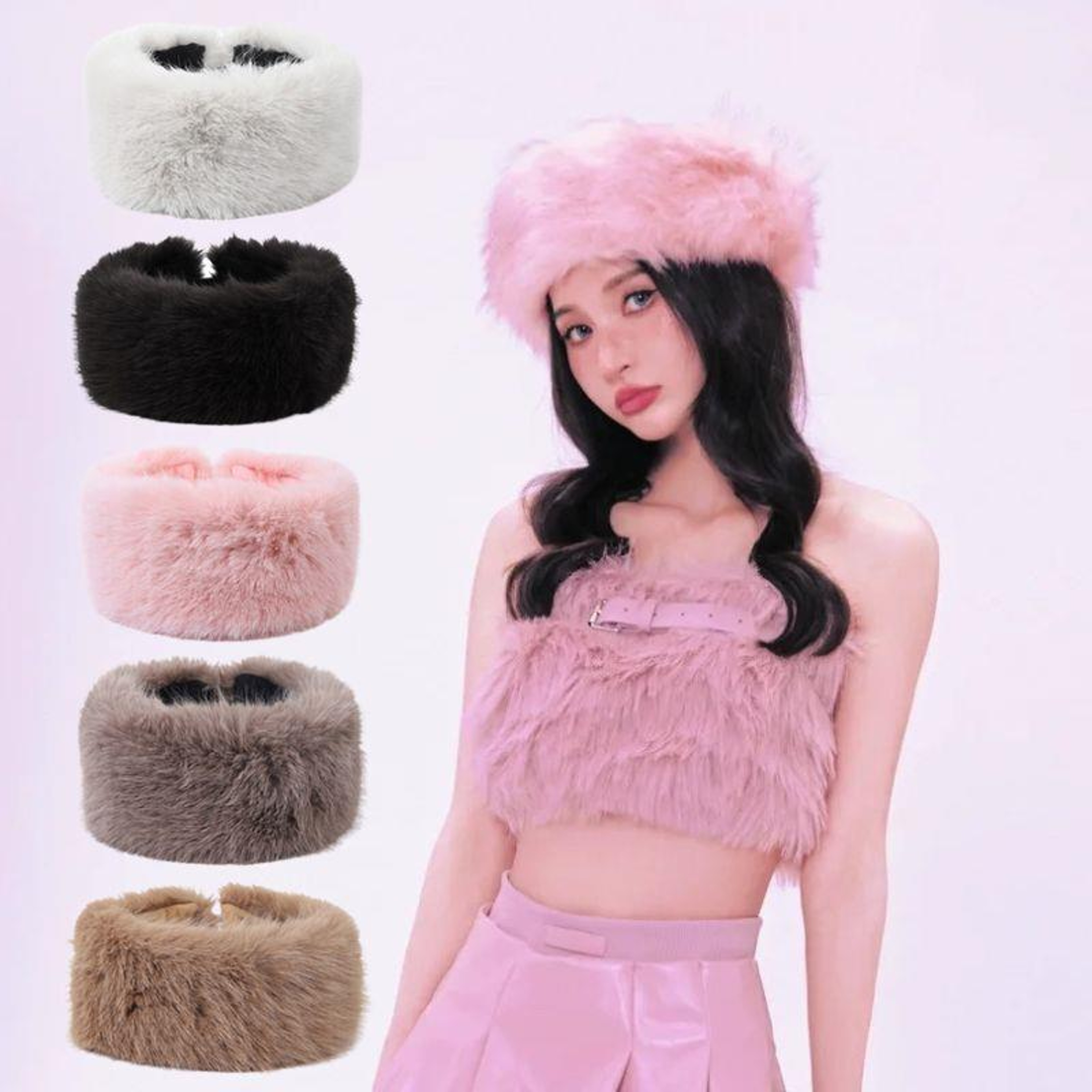 Faux Fur Headband Winter Ear Warmer Plush Windproof Ski Headwear 4
