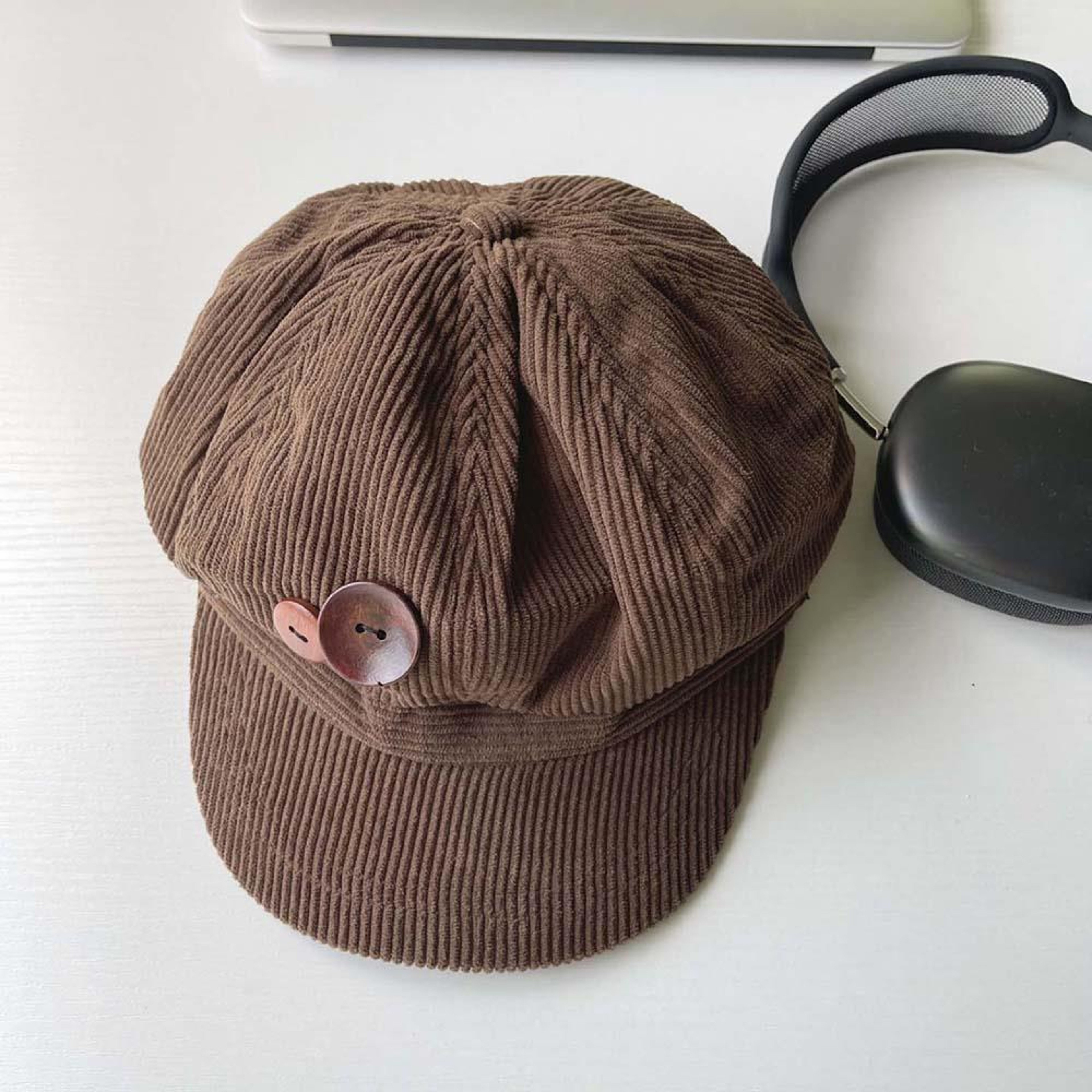 Vintage Corduroy Beret Hat for Women Adjustable Octagonal Newsboy Painter Cap – view 5