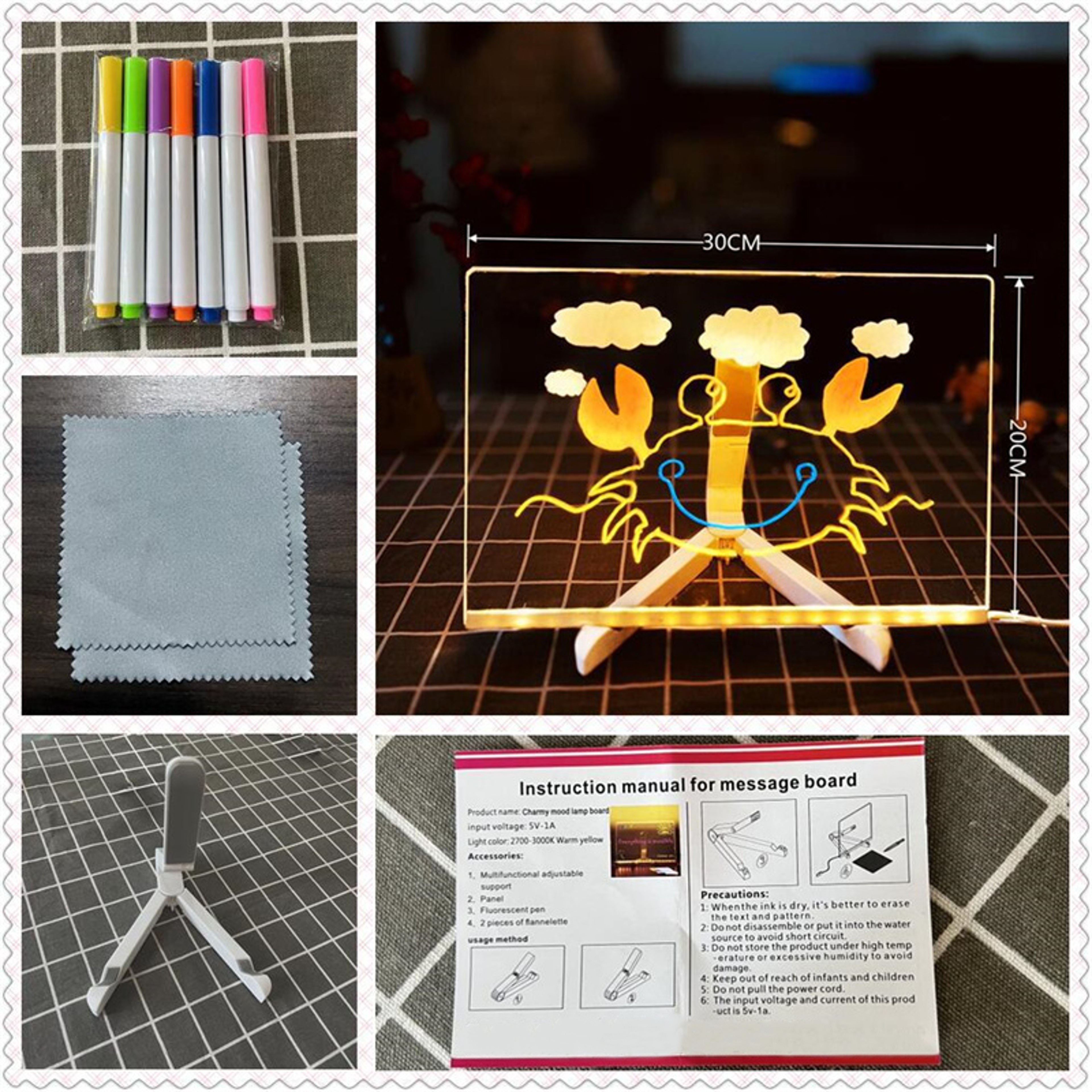 LED Acrylic Drawing Board Reusable Light Up Writing Board With 7 Color Markers – view 7