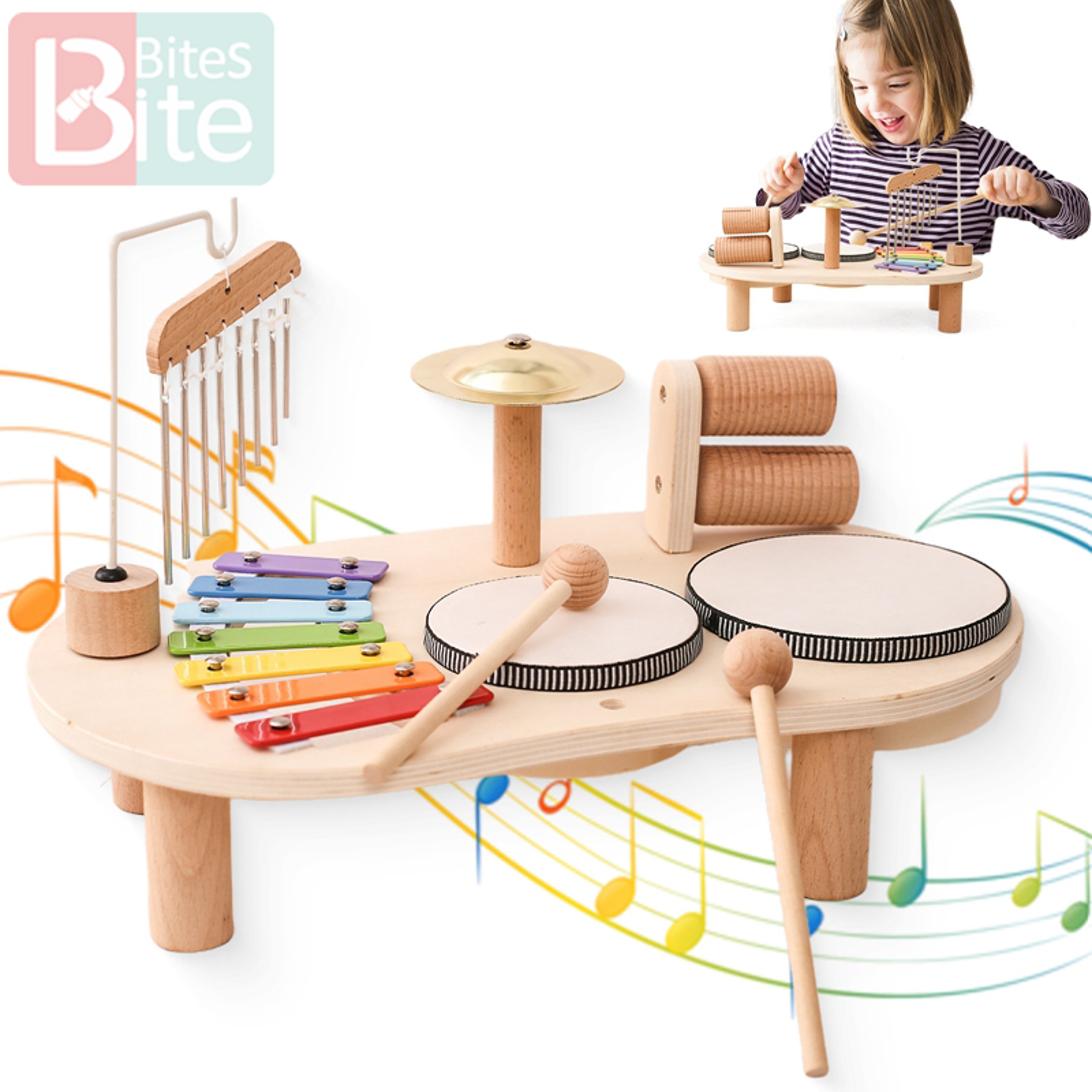 Wooden Montessori Musical Toy Xylophone And Aeolian Bells For Kids 1