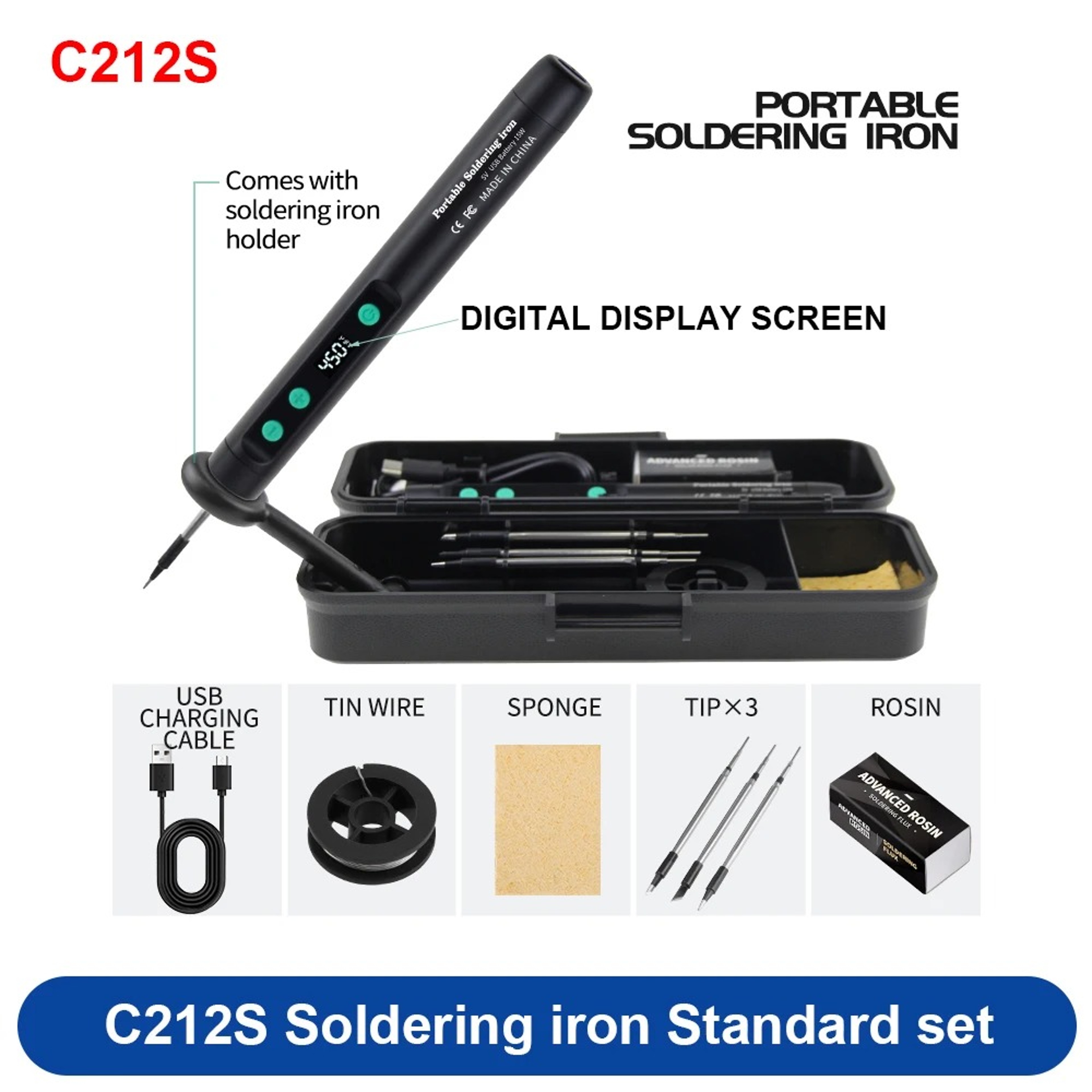 C212S Wireless Soldering Iron Adjustable Temperature Portable Soldering Kit With 3 Tips 5