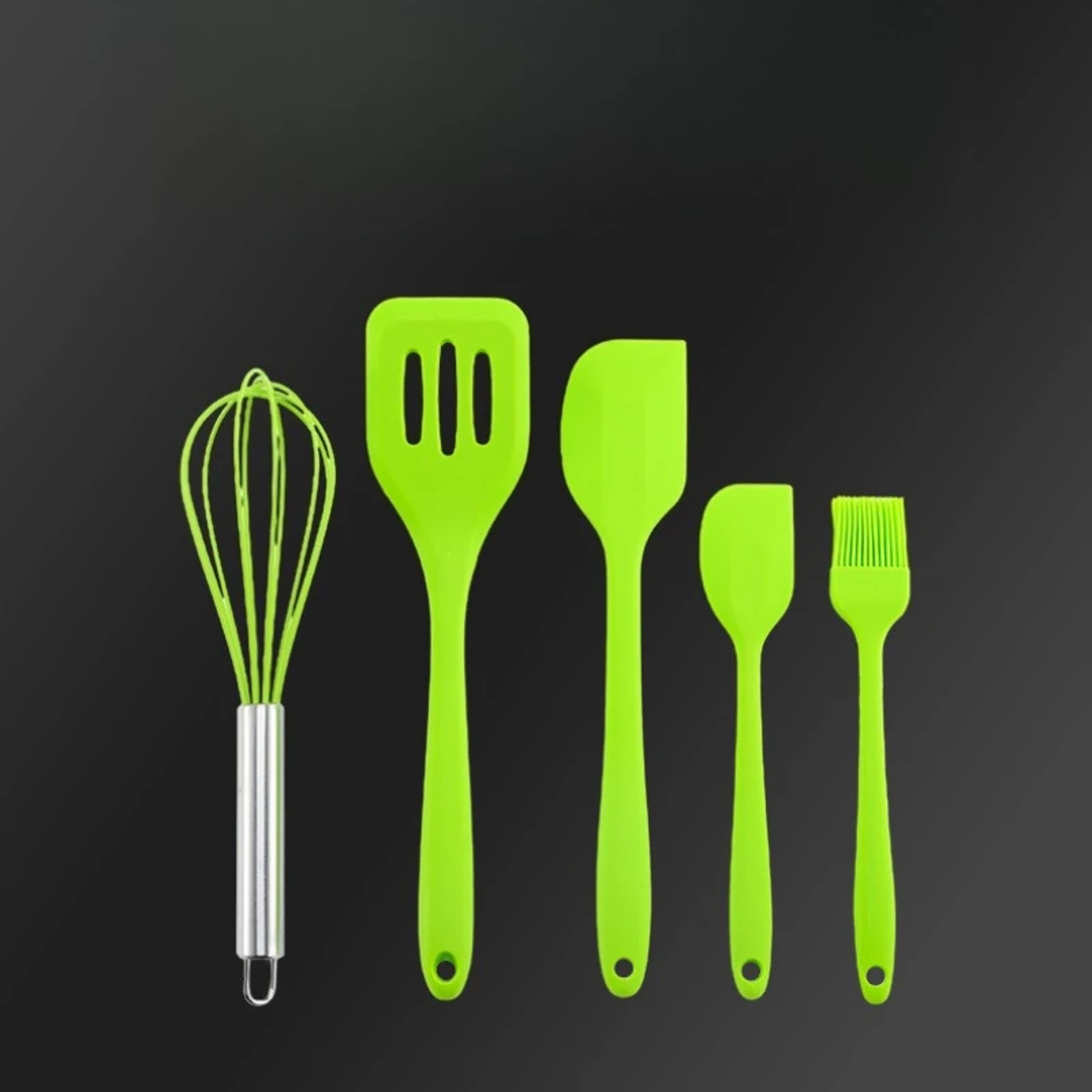 5 Piece Silicone Baking Tool Set Cooking Utensils With Spatula Whisk Brush And Scrapers 1