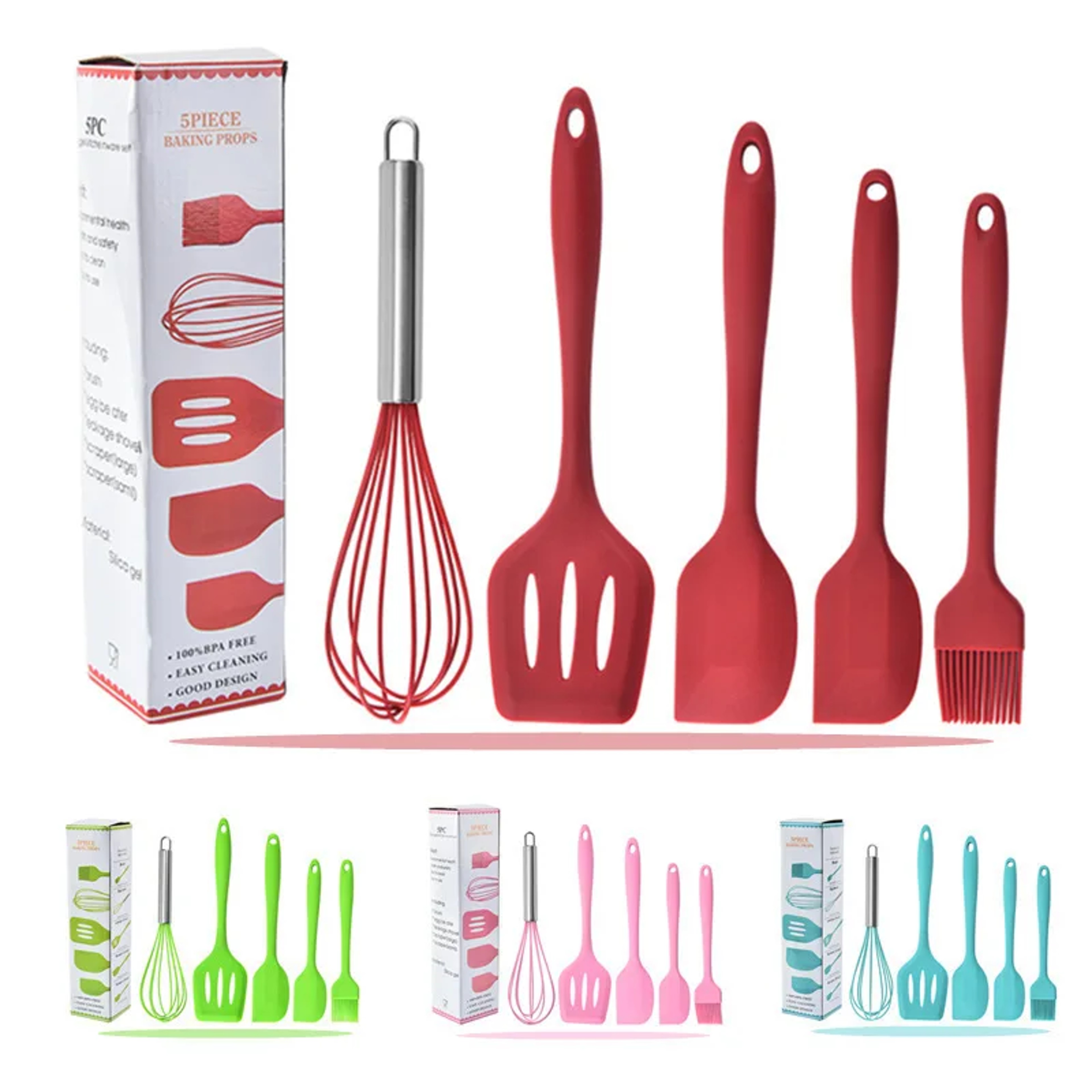 5 Piece Silicone Baking Tool Set Cooking Utensils With Spatula Whisk Brush And Scrapers 2