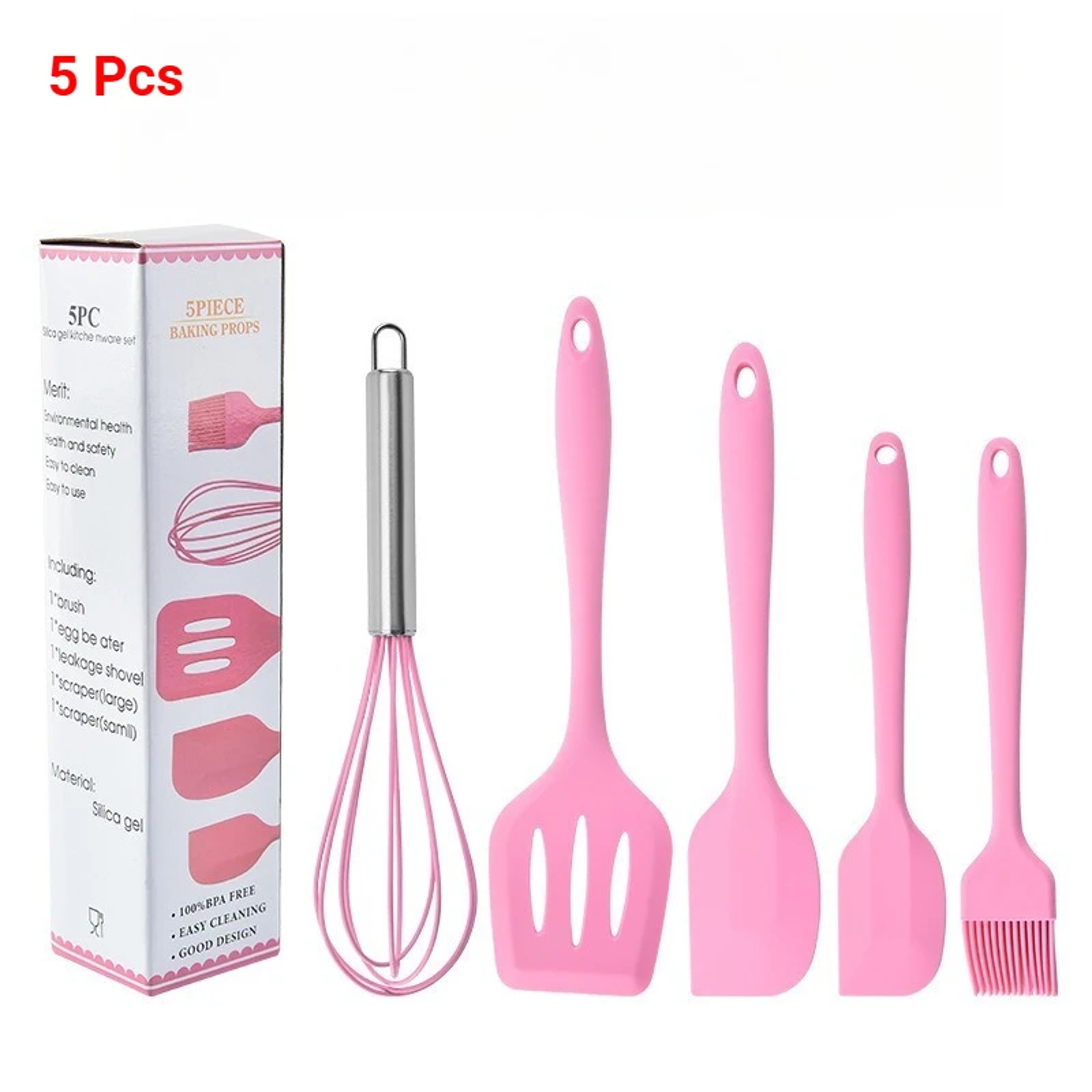 5 Piece Silicone Baking Tool Set Cooking Utensils With Spatula Whisk Brush And Scrapers 7