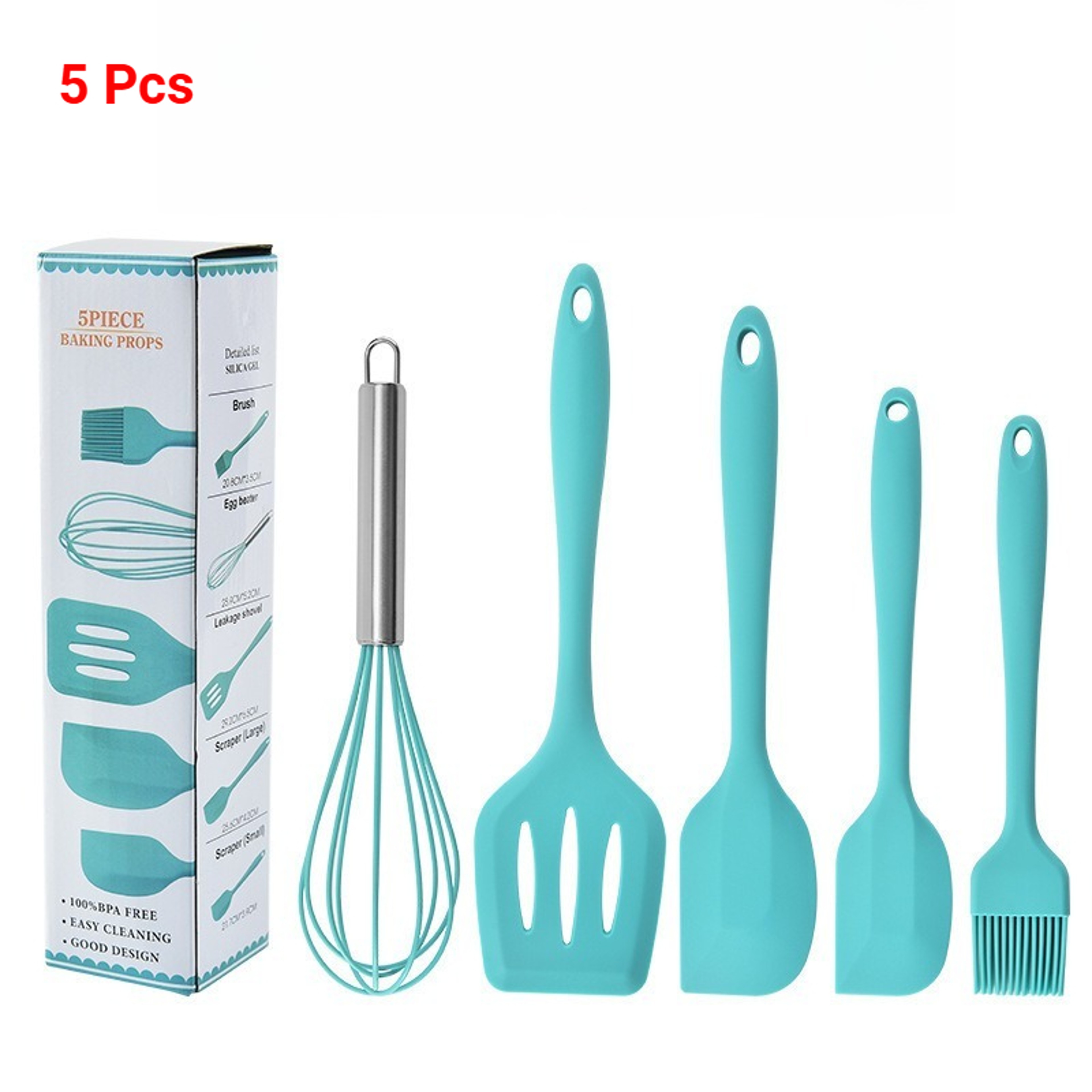5 Piece Silicone Baking Tool Set Cooking Utensils With Spatula Whisk Brush And Scrapers 8